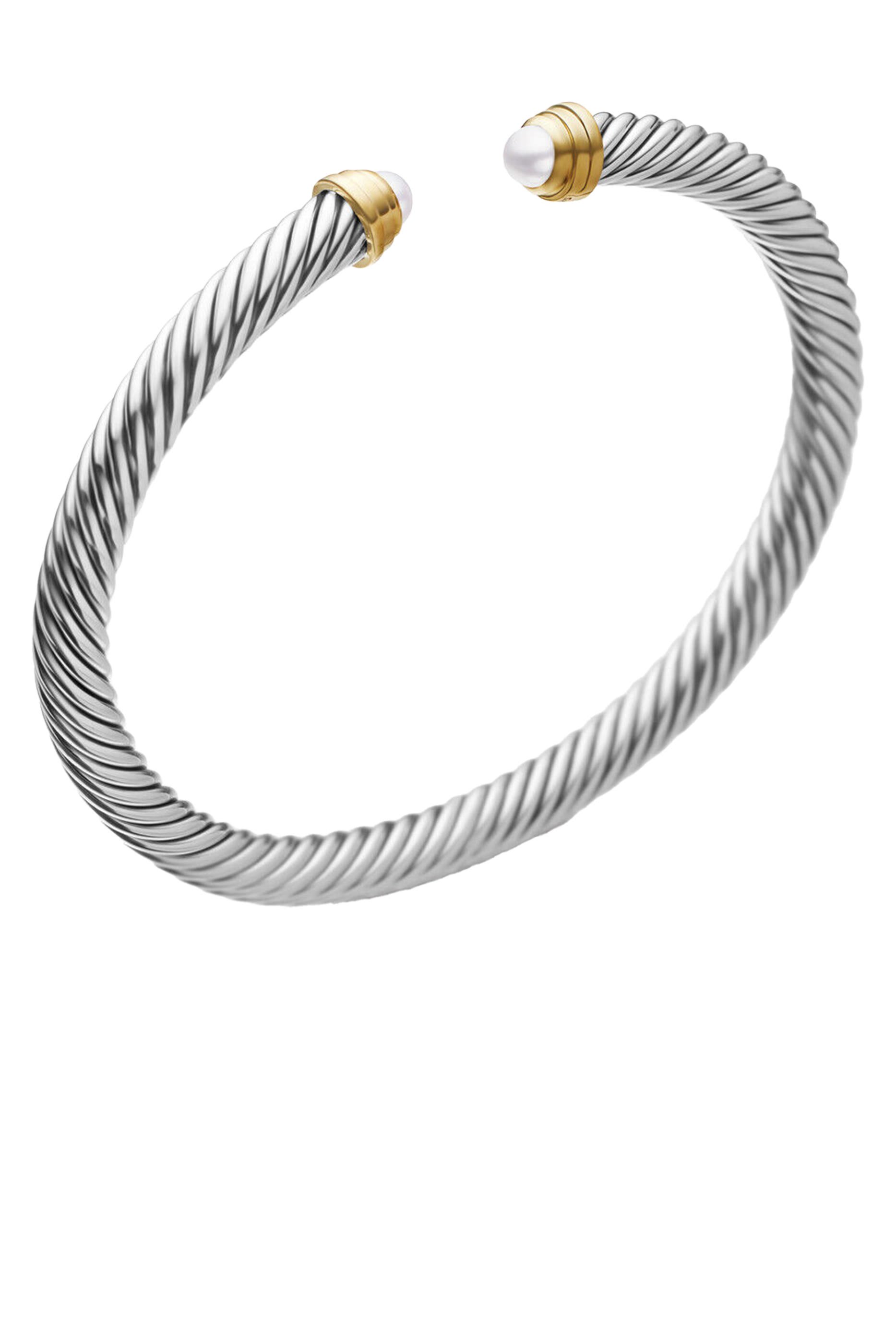 سوار كابل كلاسيكي مرصع بلؤلؤ، فضة استرلينية وذهب أصفر عيار 14