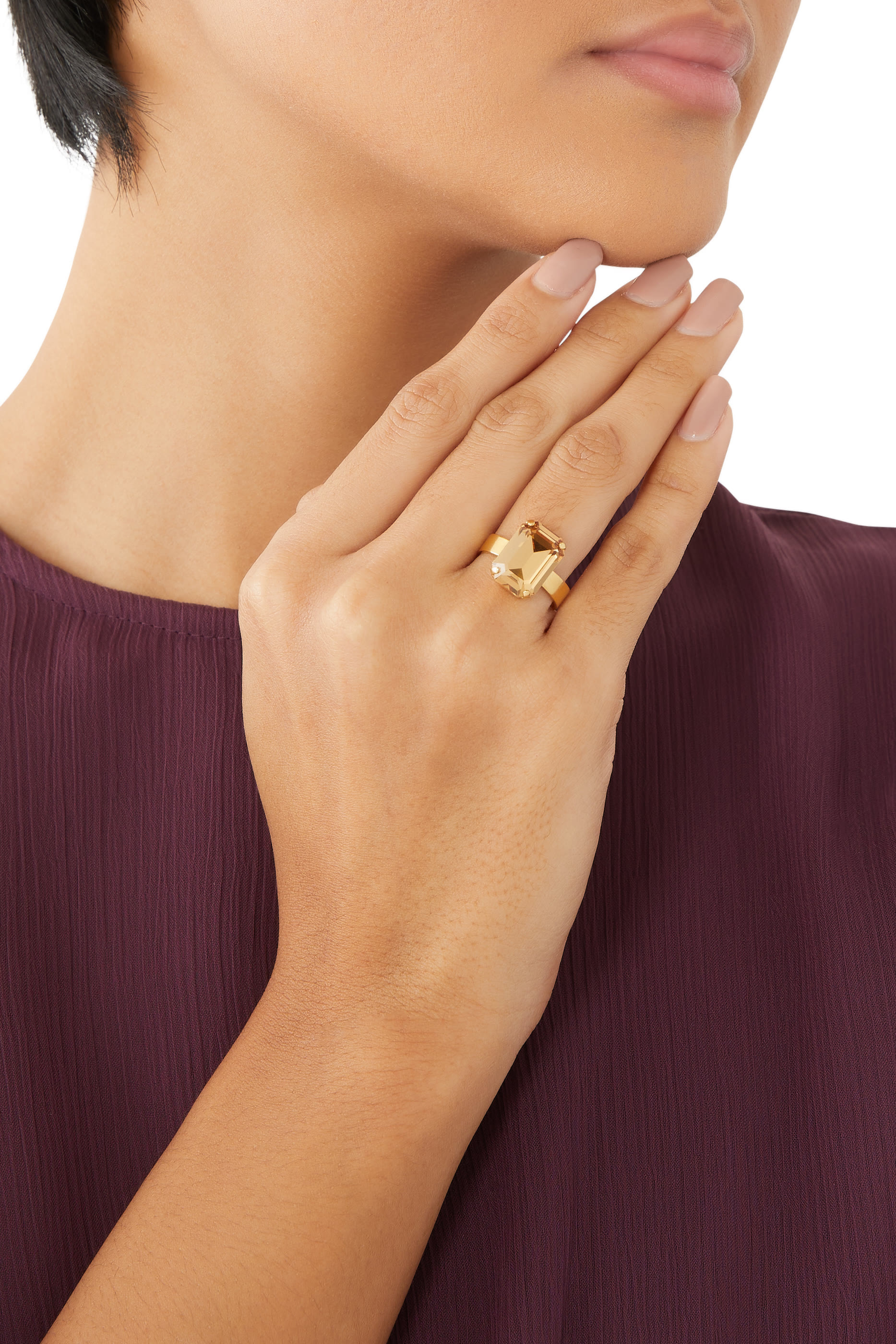 خاتم ليديا مرصع بكريستال سواروفسكي، معدن مطلي بذهب عيار 18 قيراط