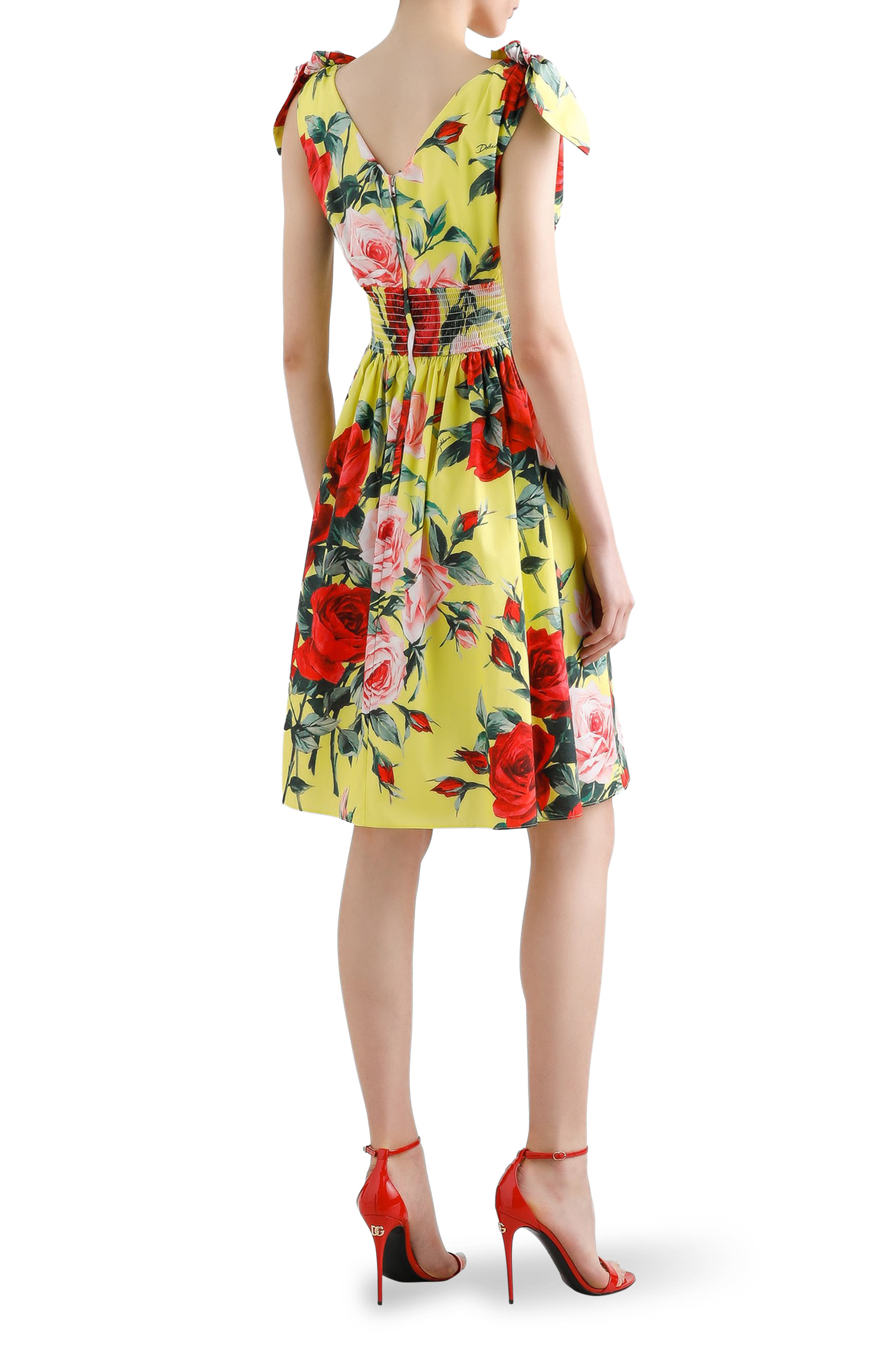 فستان متوسط الطول بنقشة قطن