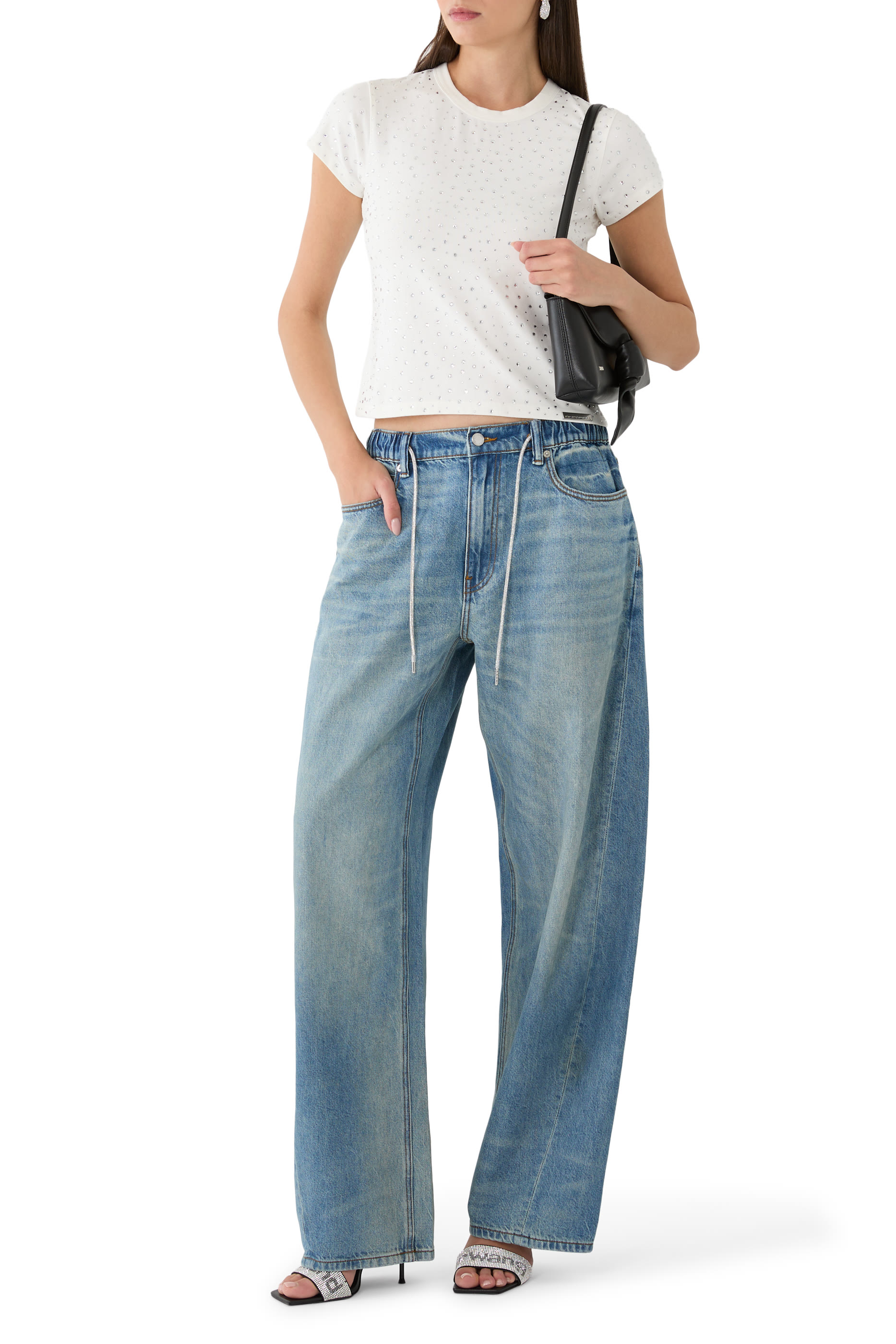 بنطال رياضي بقصة مريحة ورباط تضييق بكريستال