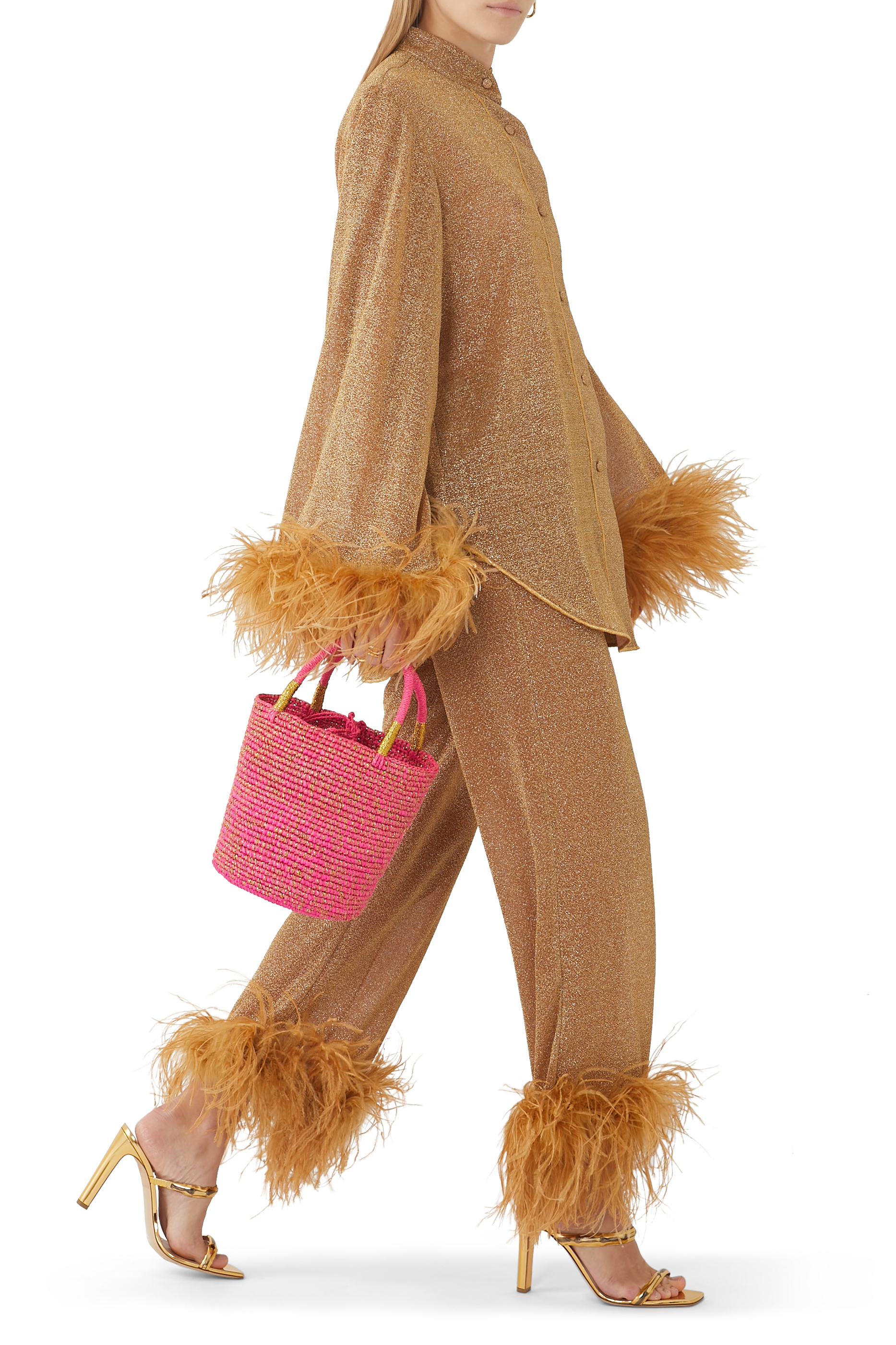 بنطال طويل مزين بالريش