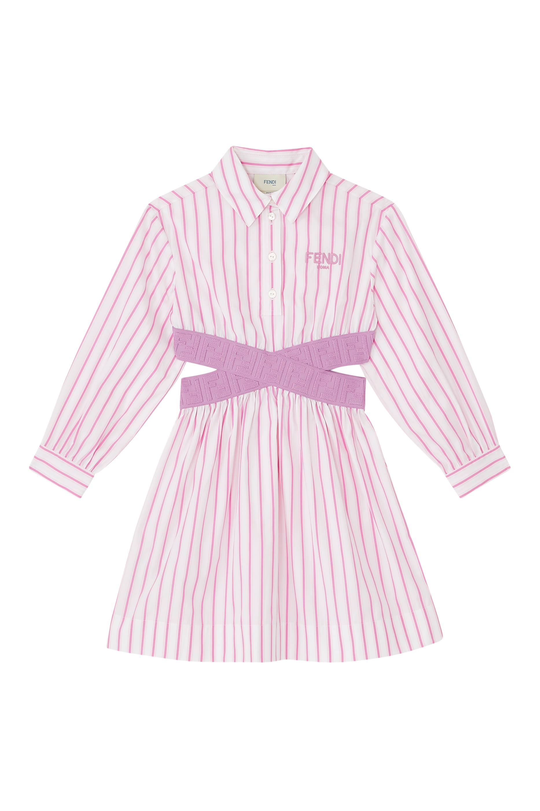 فستان بحزام خصر محفور بشعار الماركة للأطفال