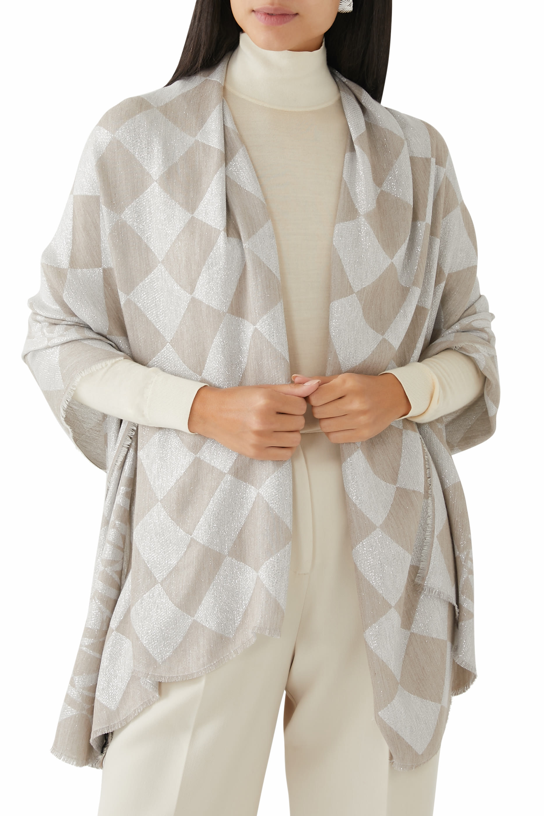 وشاح بنقشة مربعات لوريكس جاكار