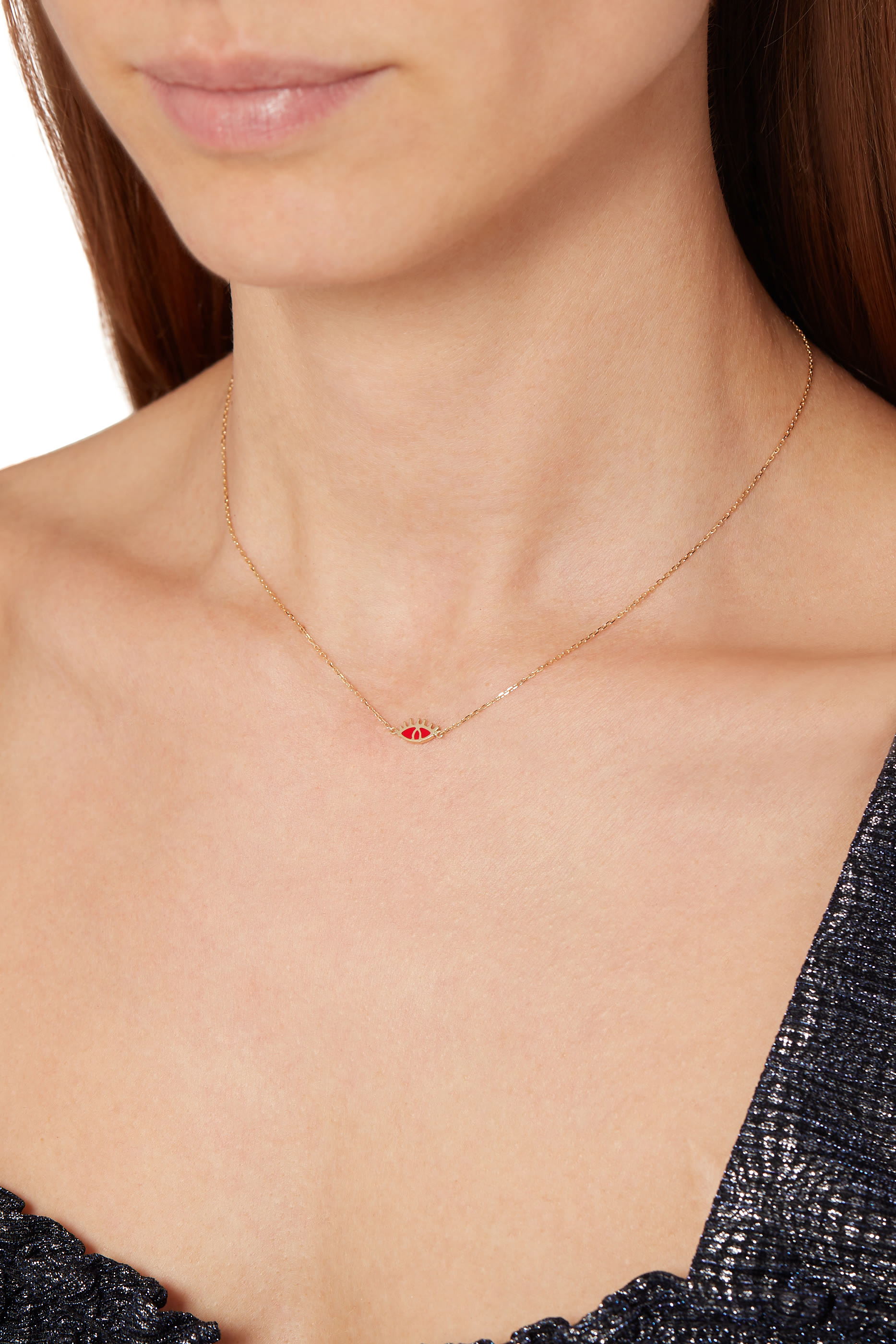 قلادة ذهب بدلاية عين الحسود مطلية بمينا أحمر