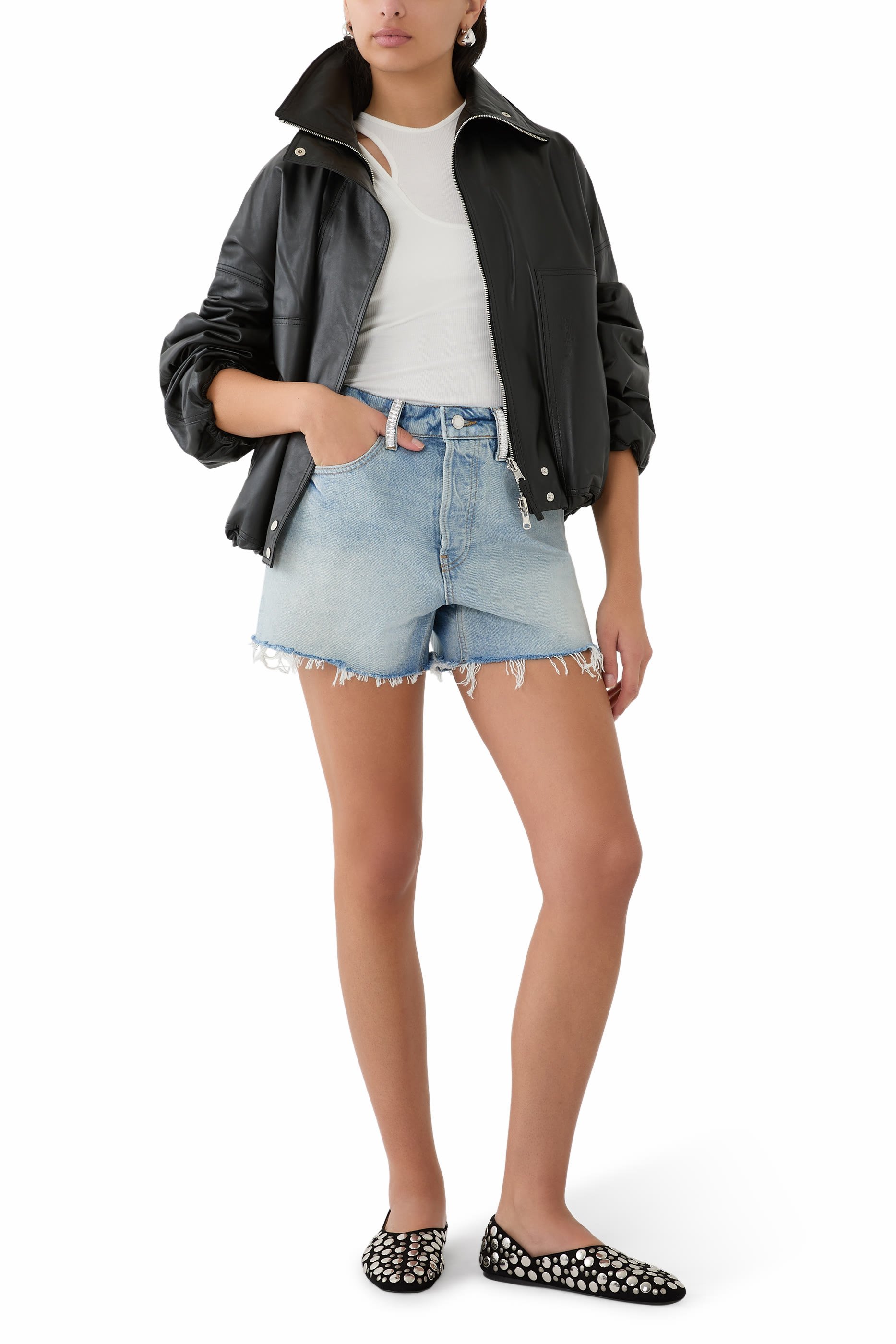 شورت بقصة مريحة بكريستال مثبت حراريا