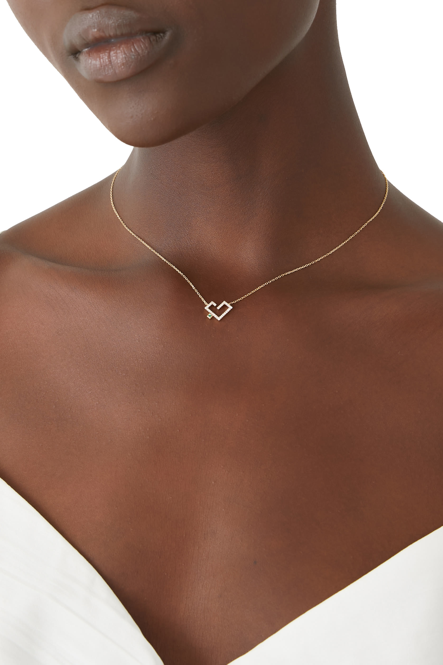 Hubb Heart Pendant Necklace, 18K Yellow Gold with Diamonds & Emerald