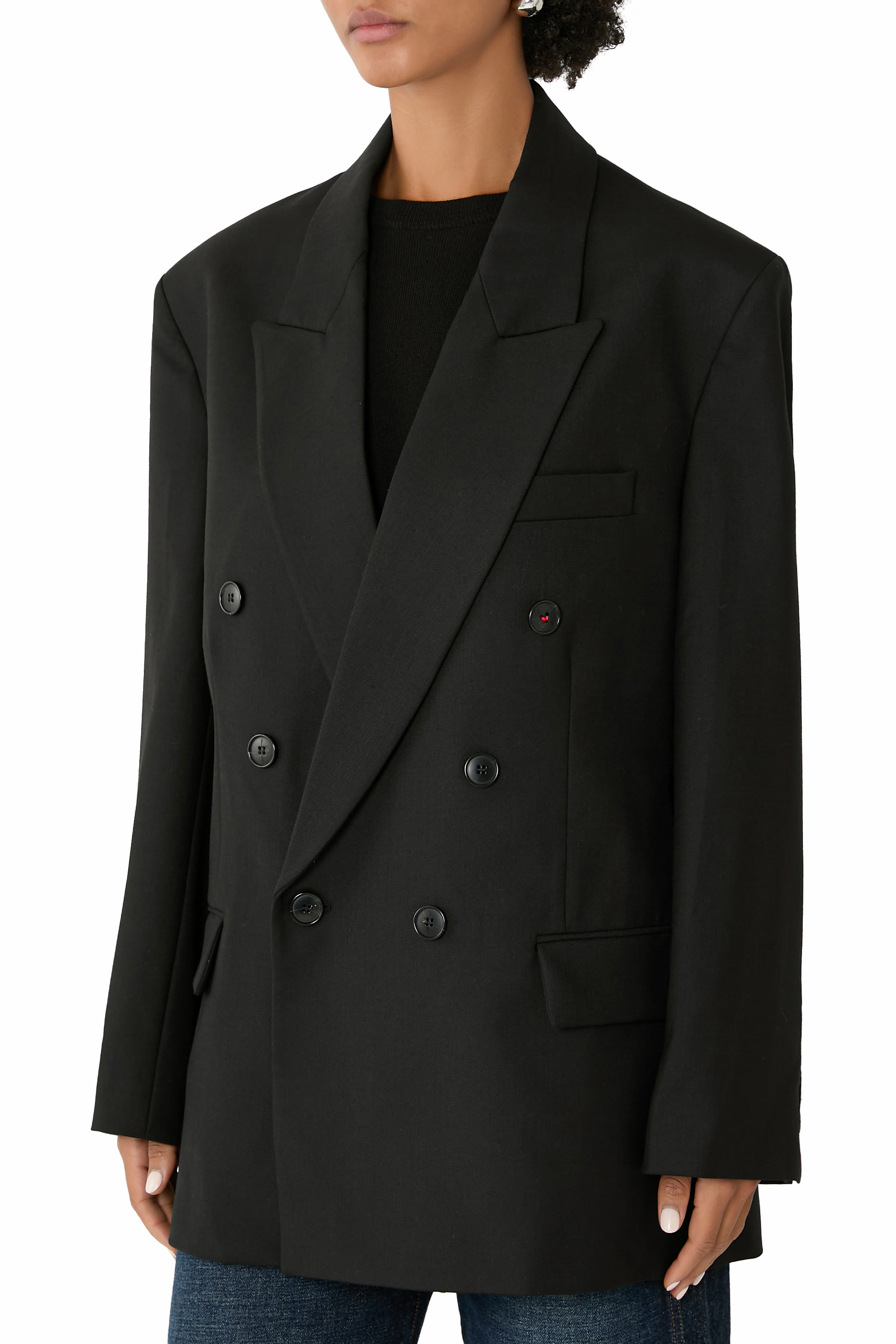 جاكيت بصف أزرار مزدوج وقصة مريحة