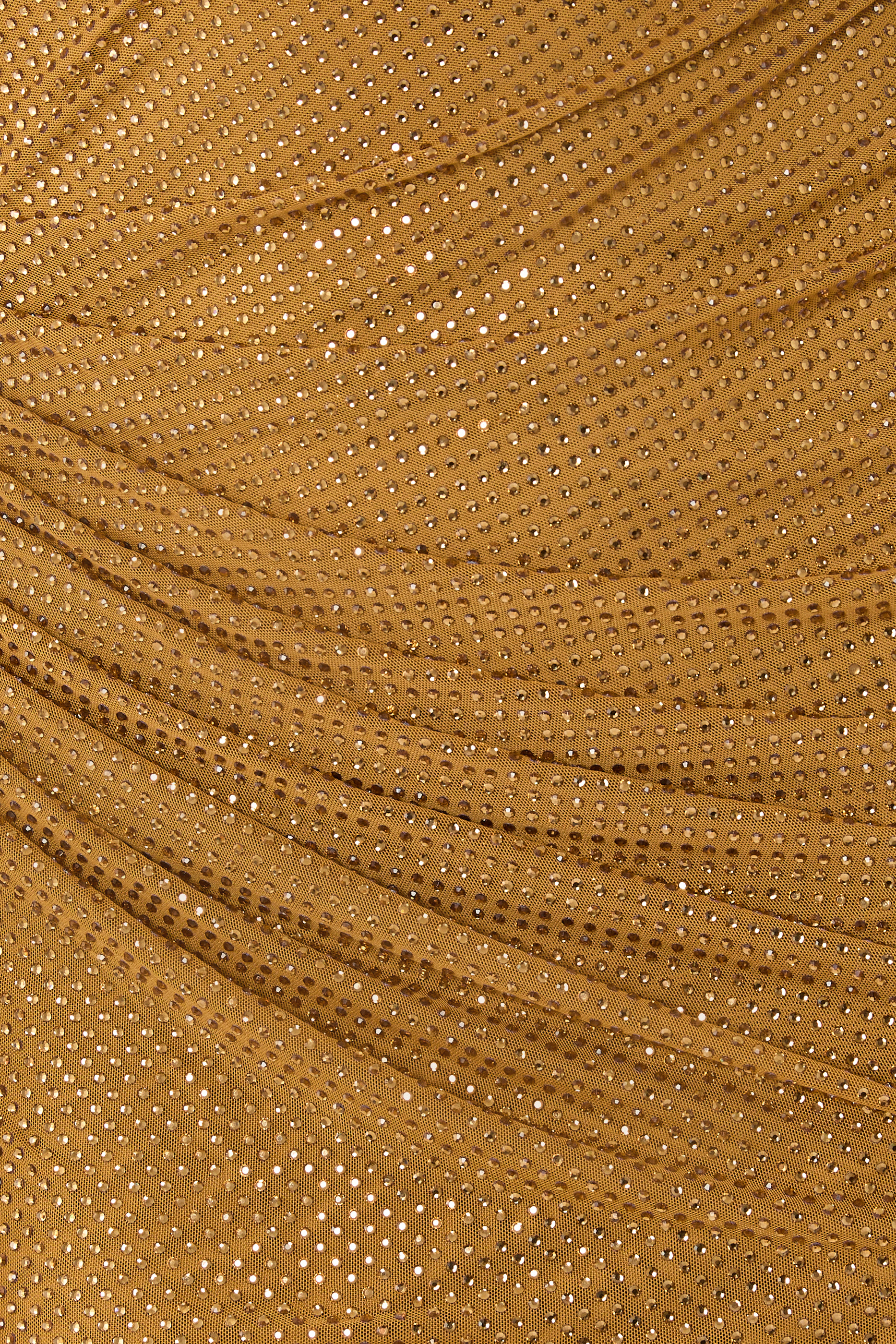 فستان طويل درابيه مرصع بأحجار الراين