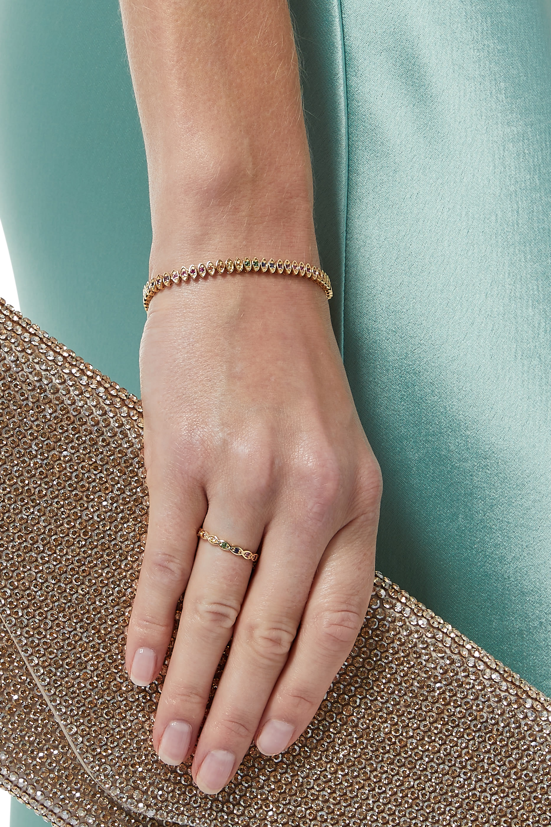 سوار تنس بحلية عين الحسود مرصعة بأحجار ماركيز ملونة