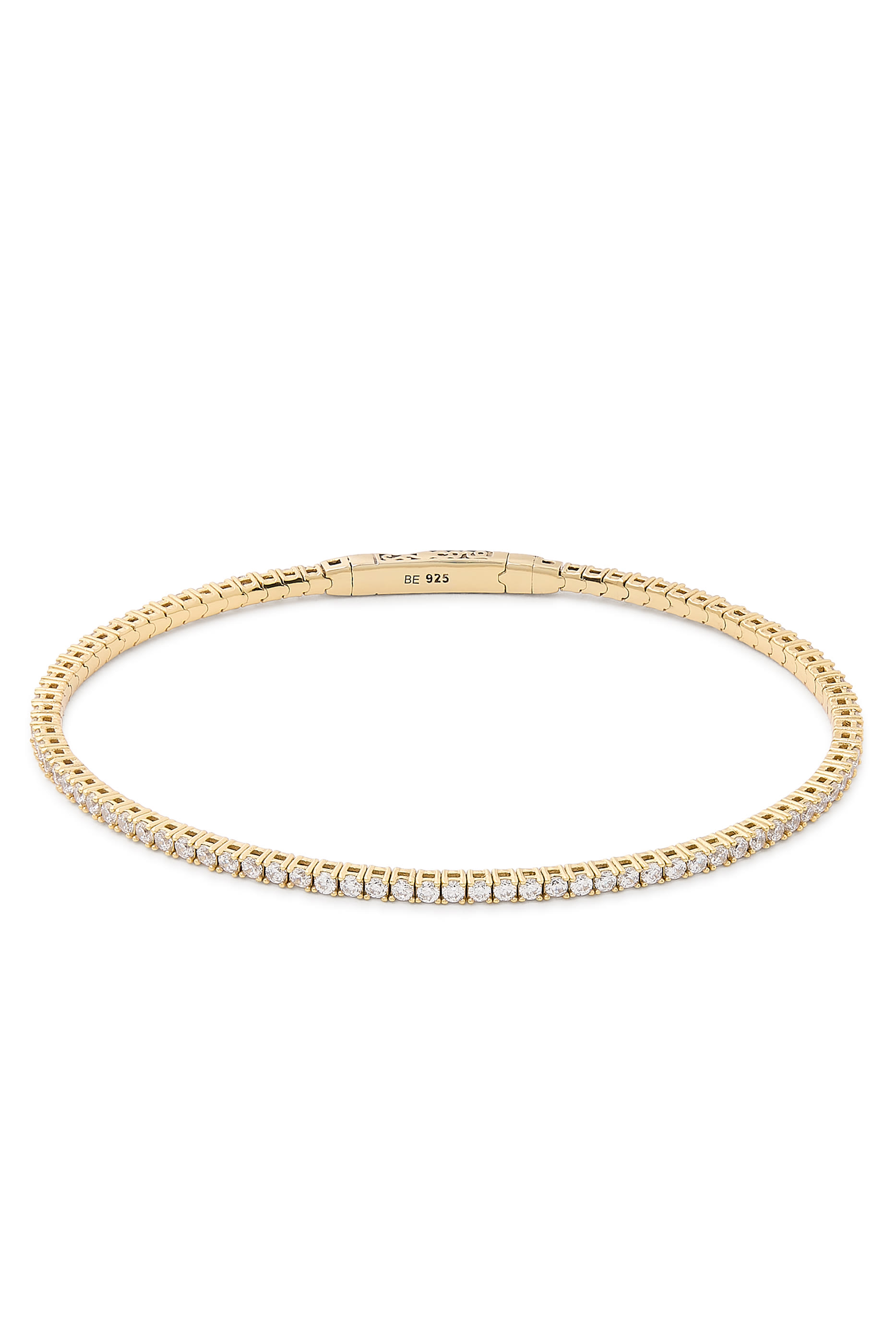 سوار تنس مرصع بماس وأحجار زركونيا مكعبة +AAAA، فضة استرلينية مطلية بفرميل عيار 14 