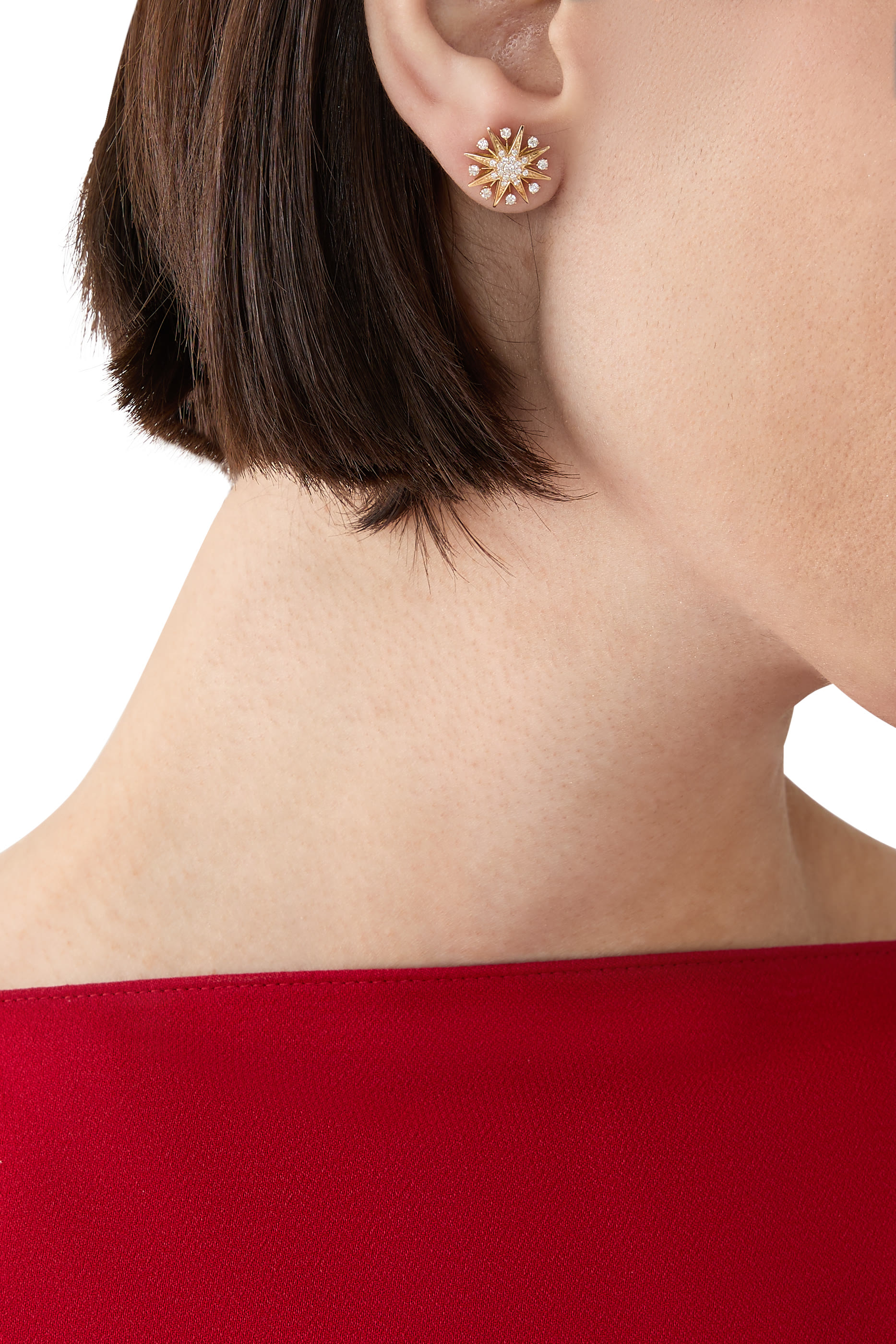 أقراط ستارلايت مرصعة بالماس، ذهب أصفر عيار 18