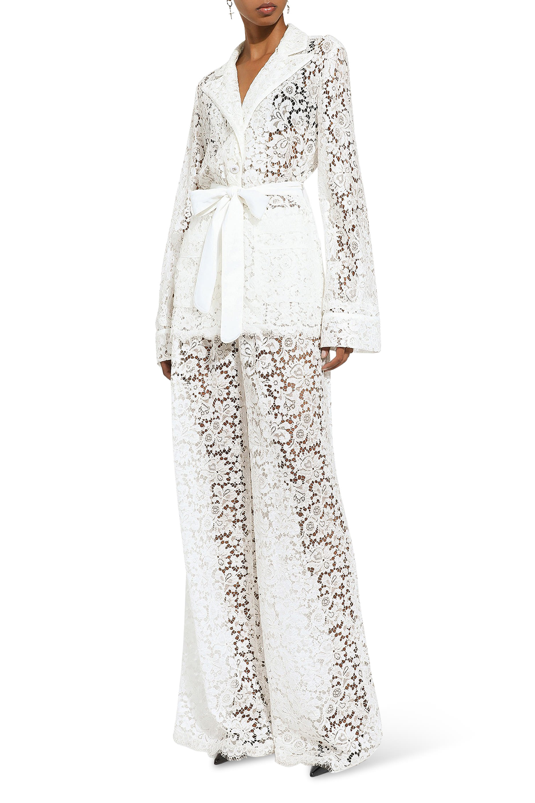 بنطال كوردونيتو بقصة واسعة ونقشة أزهار دانتيل