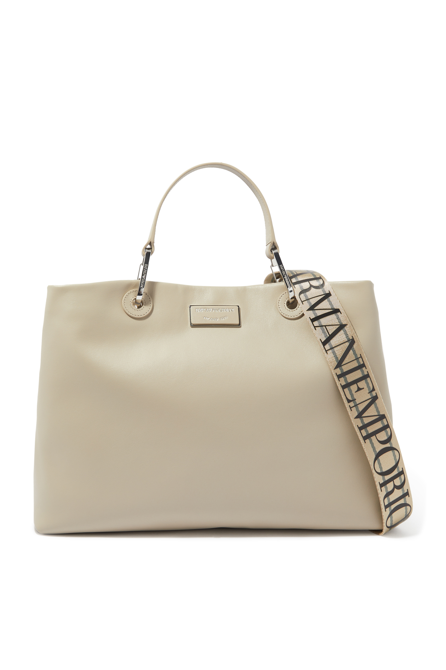 حقيبة يد متوسطة جلد صديق للبيئة بشعار الماركة