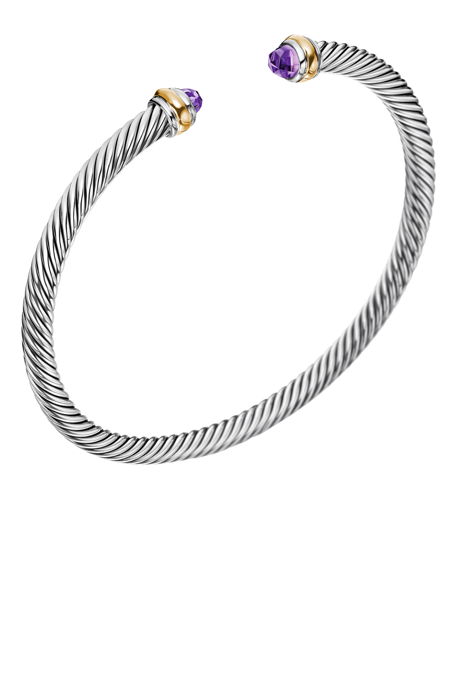 سوار كلاسيكي بتصميم كابل مرصع بالجمشت فضة إسترلينية وذهب أصفر عيار 18