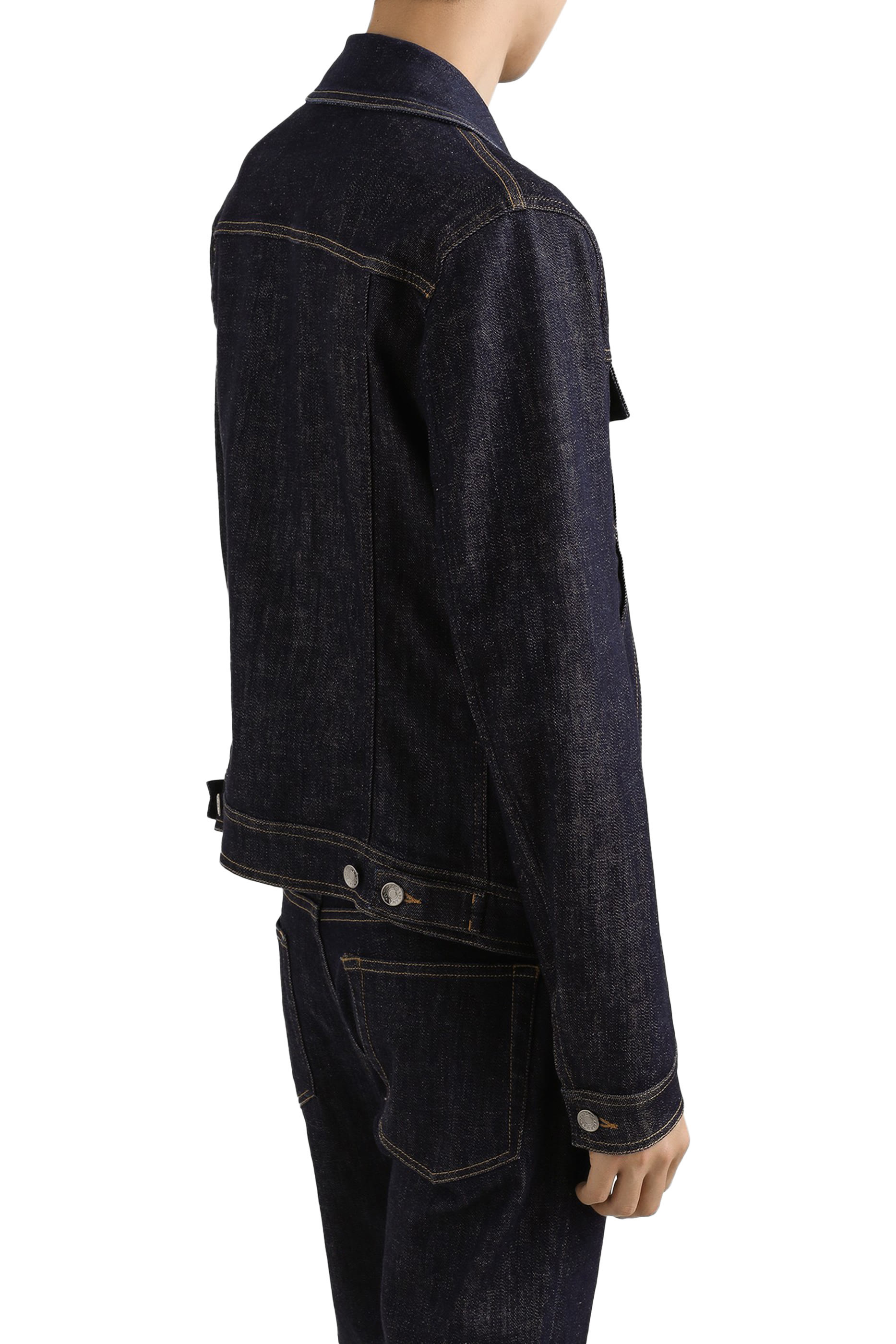 جاكيت دنيم قطن برقعة بشعار الماركة