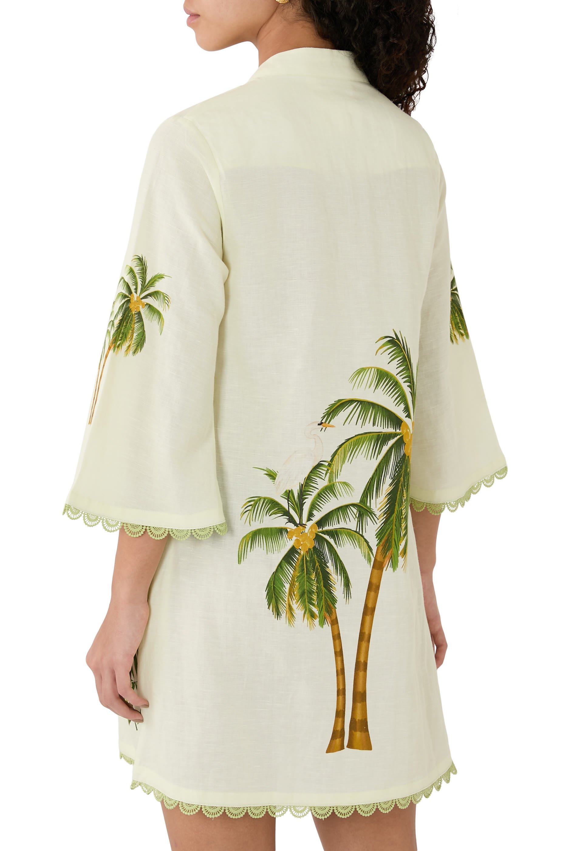 فستان قصير بنقشة نخل ورباط