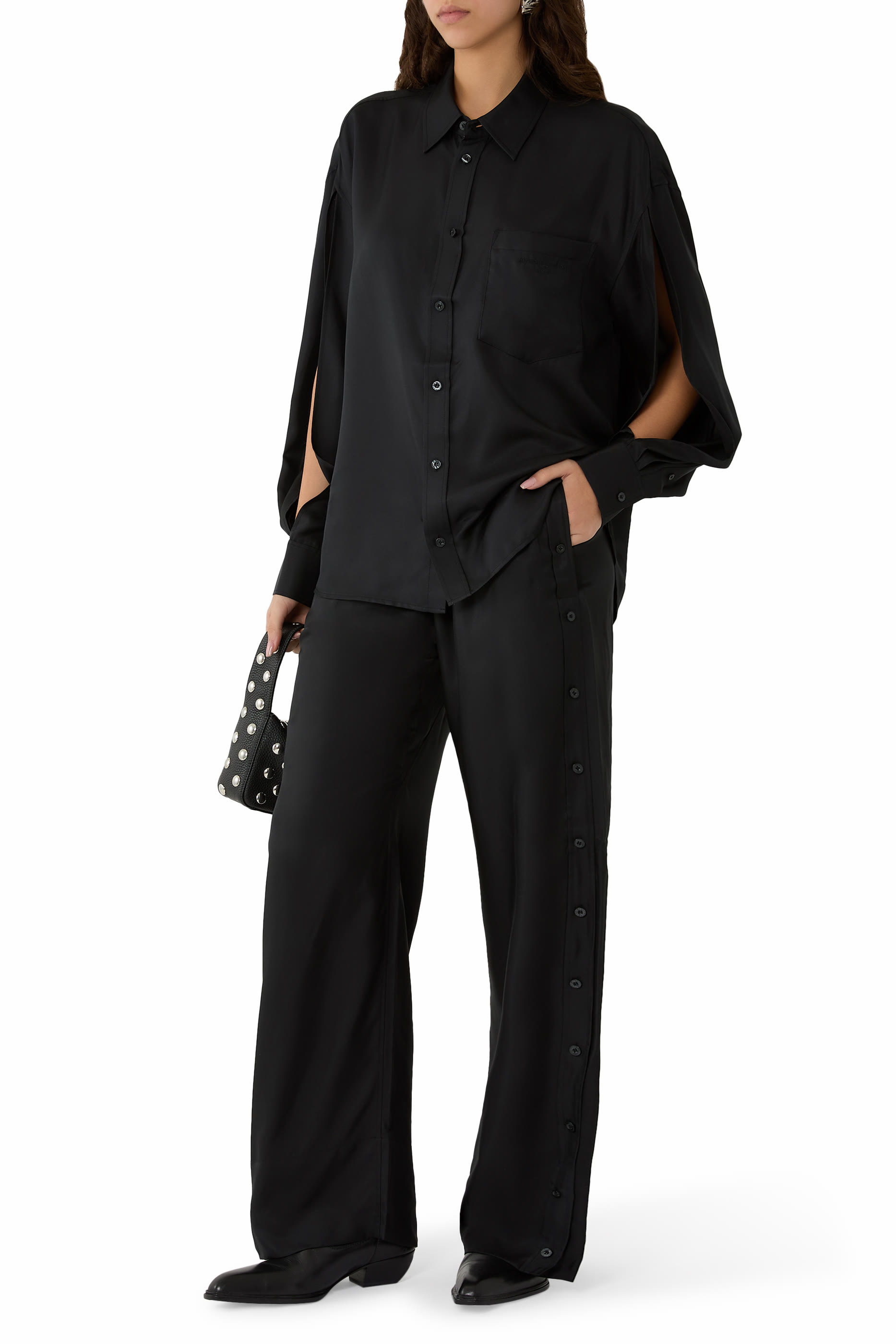 بنطال بتصميم إغلاق جانبي بأزرار حرير ثقيل