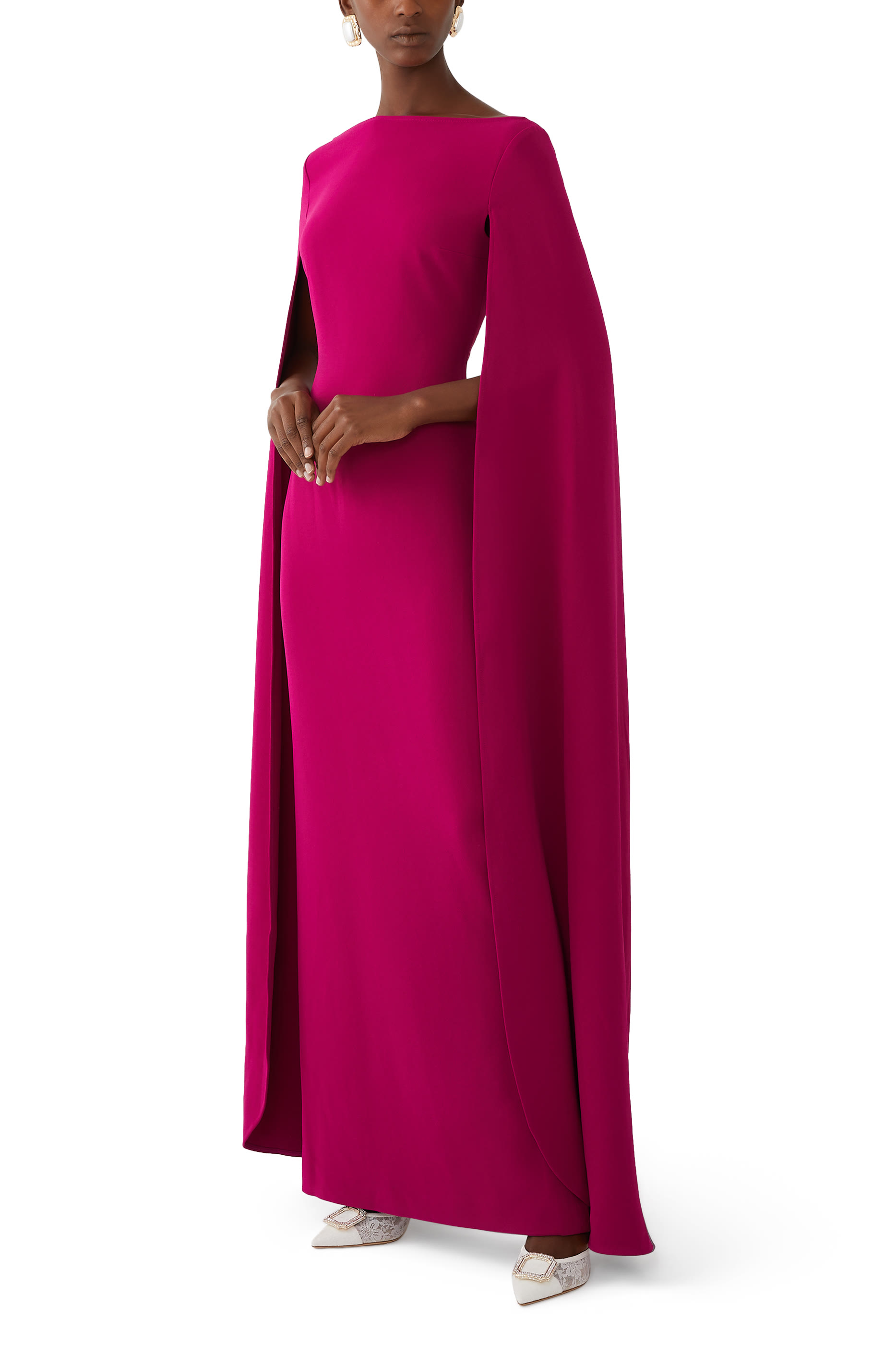 فستان سادي طويل بأكمام بنمط كاب