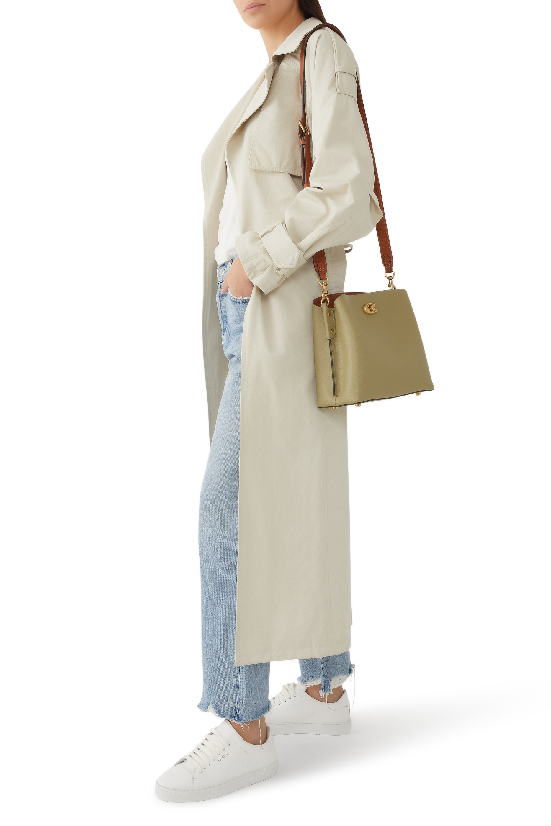 حقيبة كتف ويلو بتصميم مقسم بألوان قماش قنب بنقشة شعار الماركة