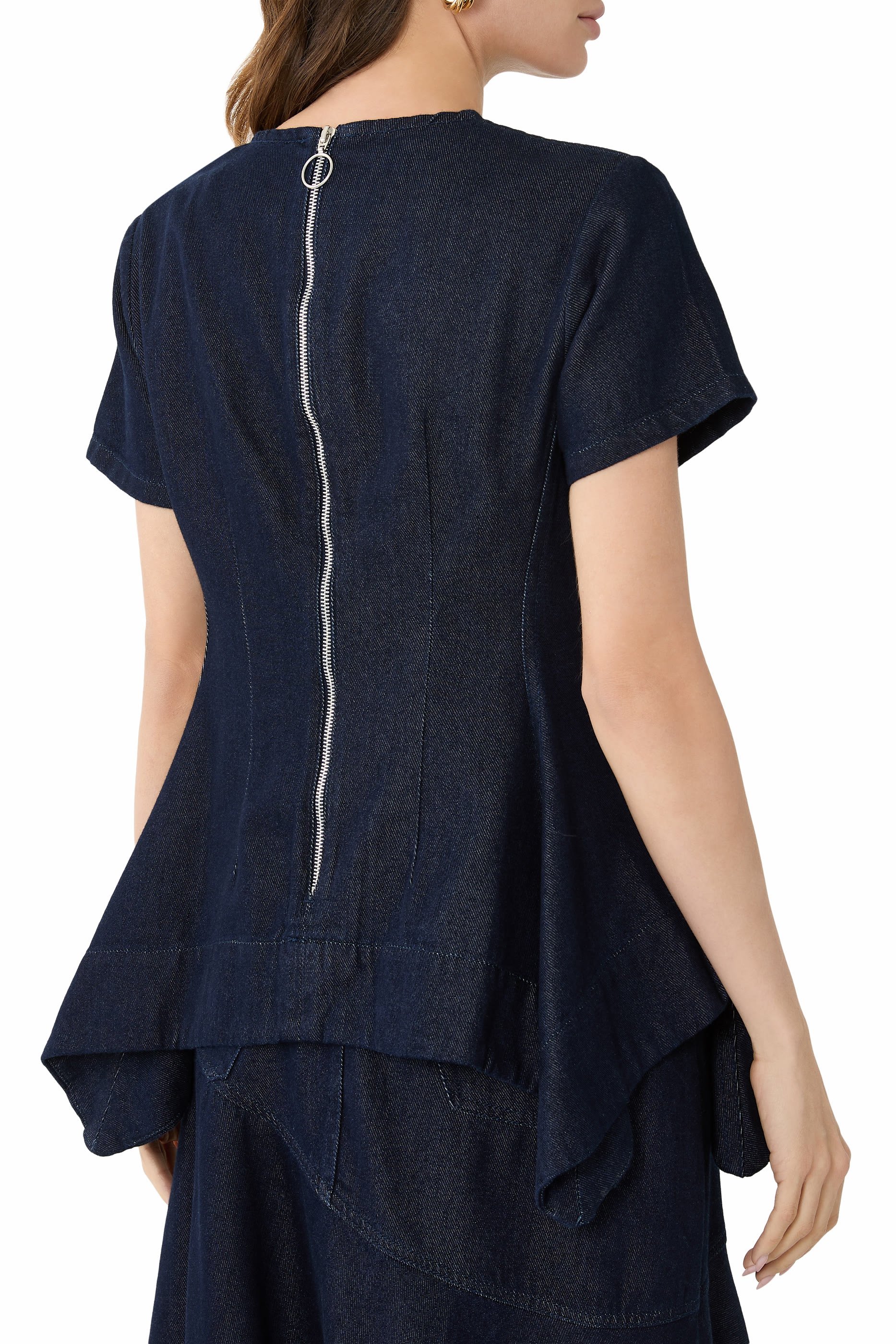 بلوزة بأكمام كاب بنقشة أزهار دنيم