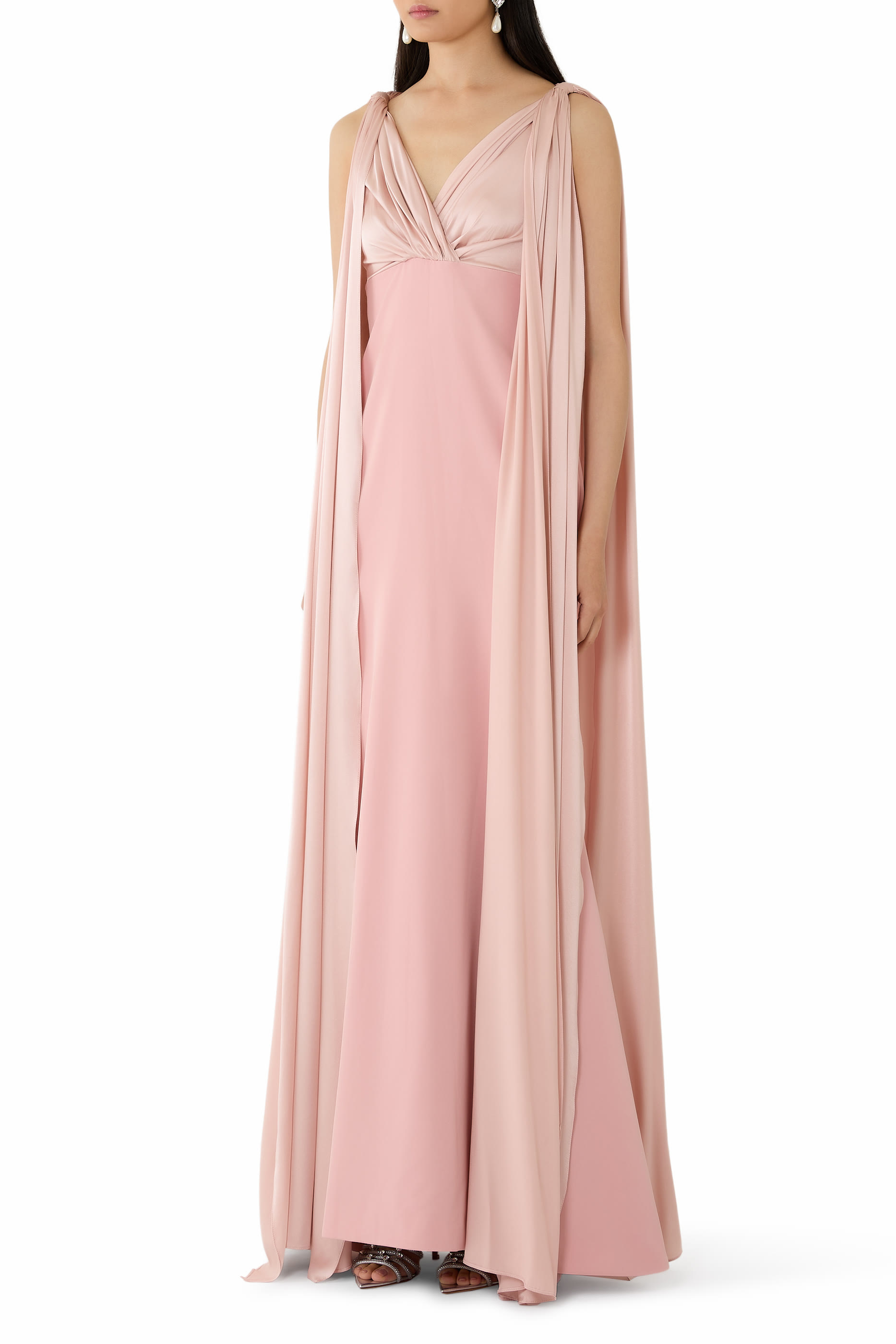 فستان أيمان طويل بكاب حرير كريب