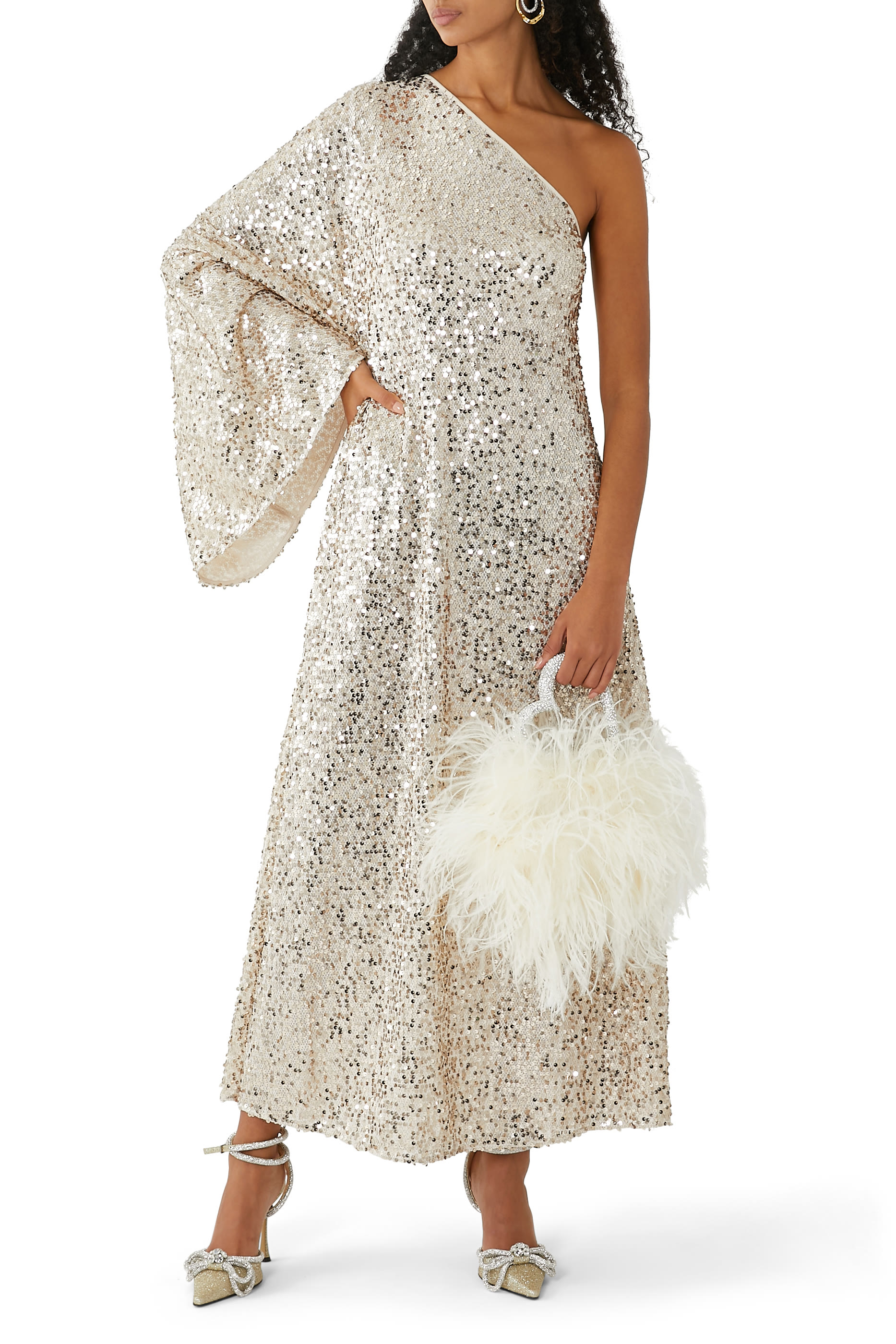 فستان طويل منسوج مزين بترتر