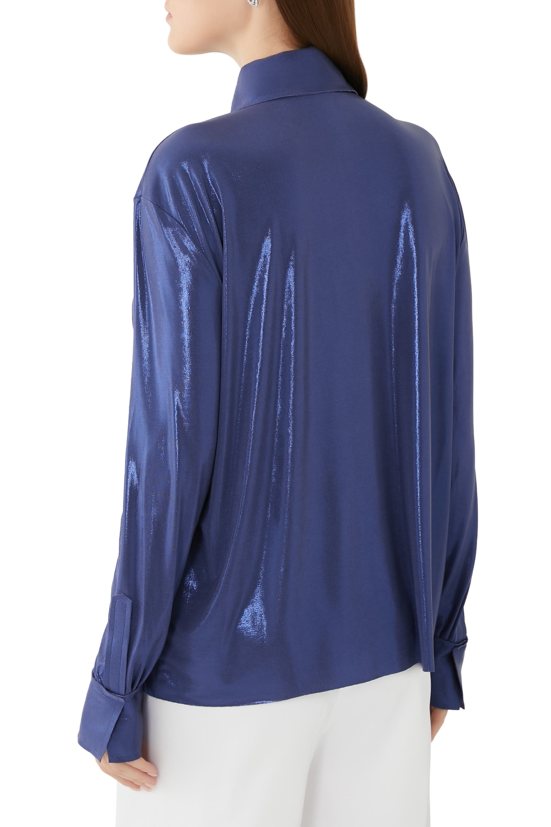 قميص ام كاي لامع بياقة عالية