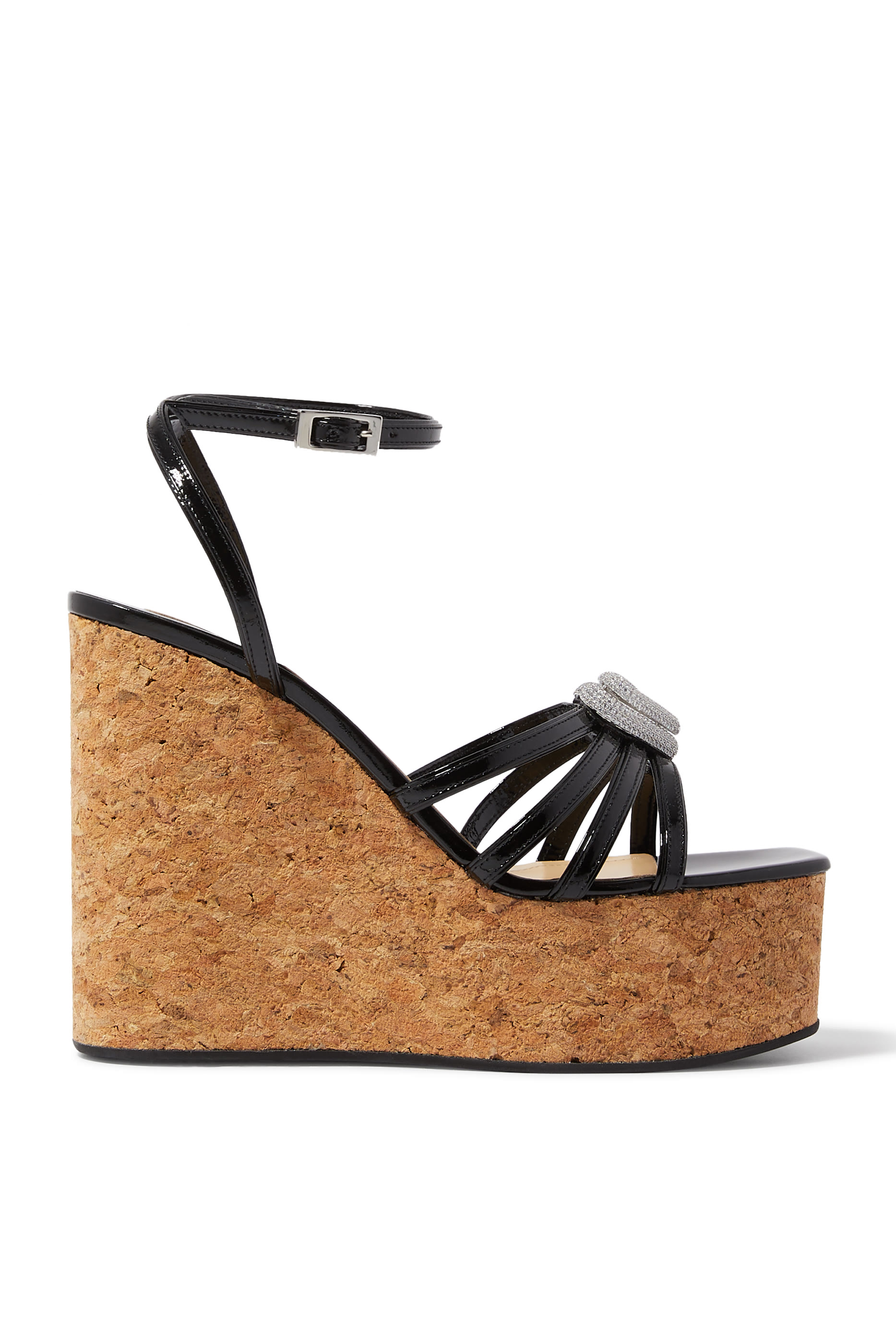 صندل بكعب ويدج 120 وقلبين جلد لامع