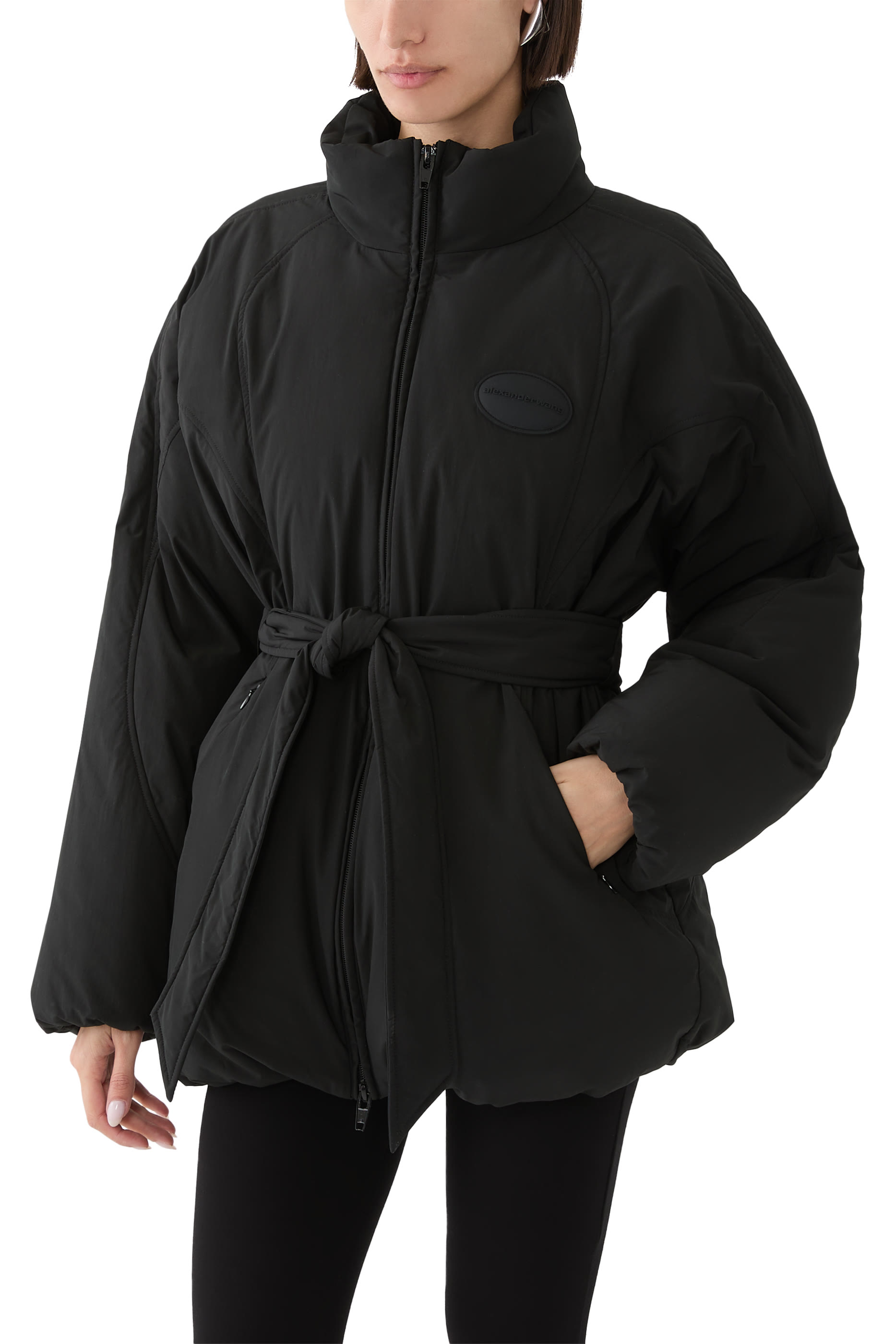 معطف دوم بتصميم منفوخ ورقعة شعار الماركة