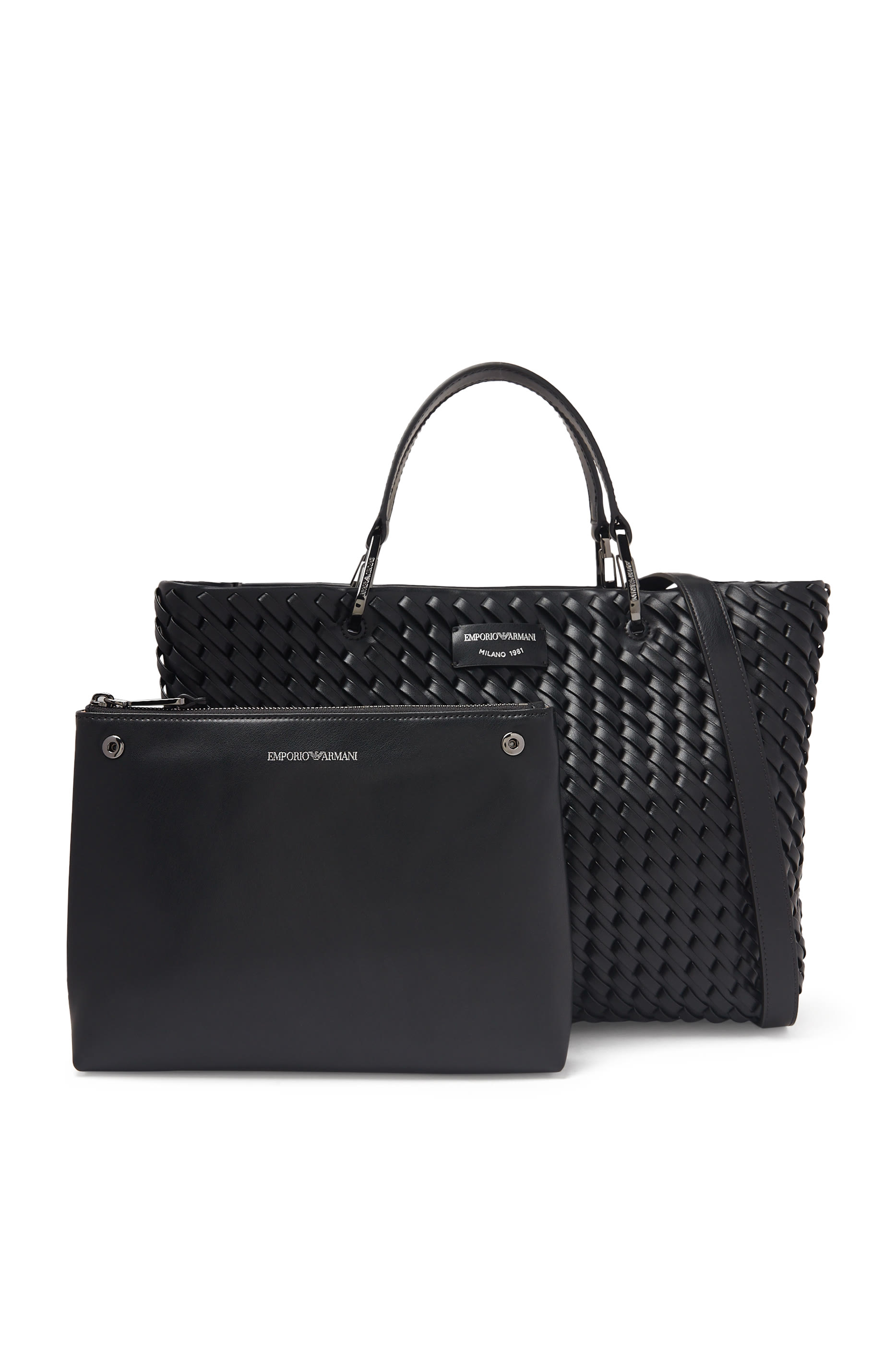 حقيبة يد بشعار الماركة بتصميم متشابك