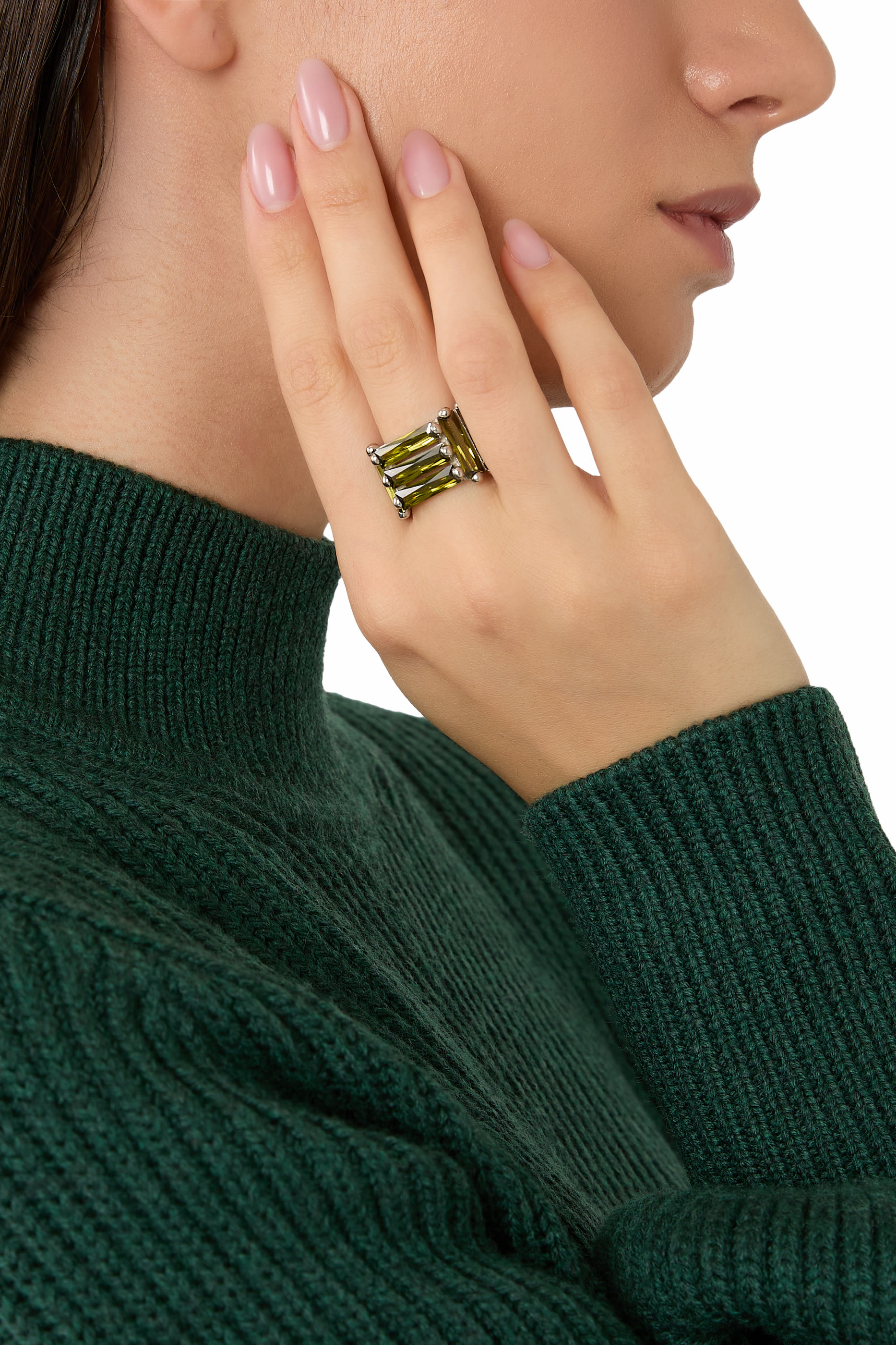 خاتم أرمور مرصع بكريستال وأحجار زركونيا مستطيلة، فضة اسرتلينية عيار 925