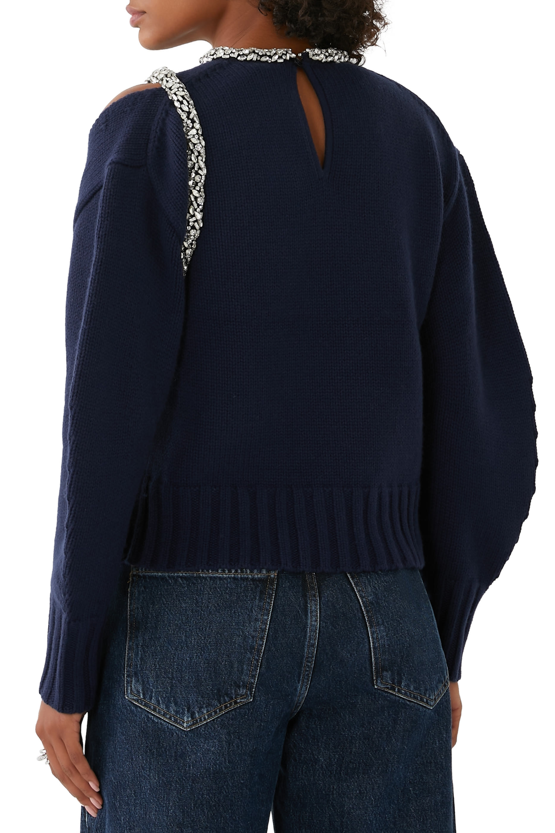 كنزة مونرو بفتحات مرصع بكريستال مزيج صوف