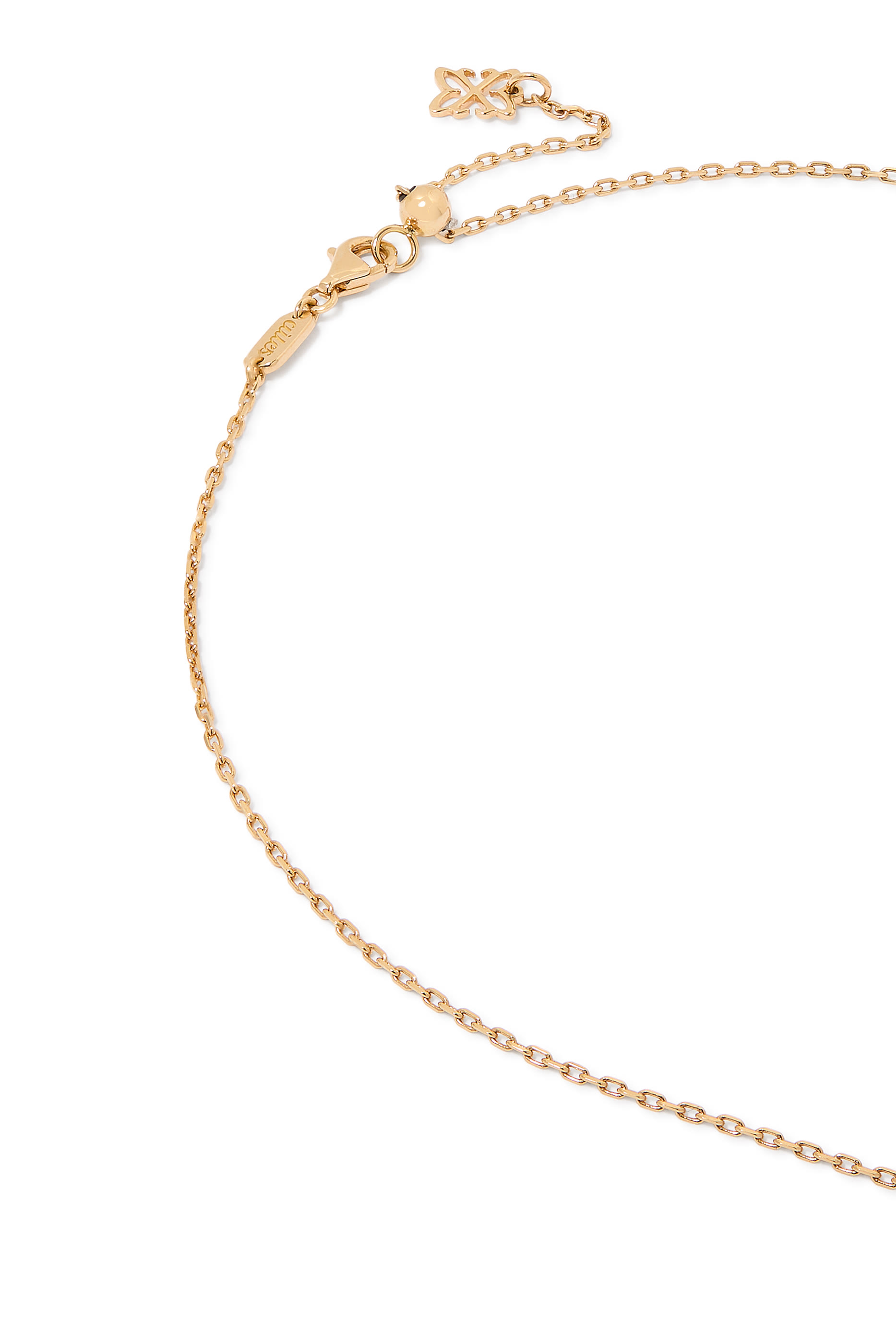 Letter 'M' Tennis Racket Necklace, 18K Yellow Gold with Diamonds & Sapphires