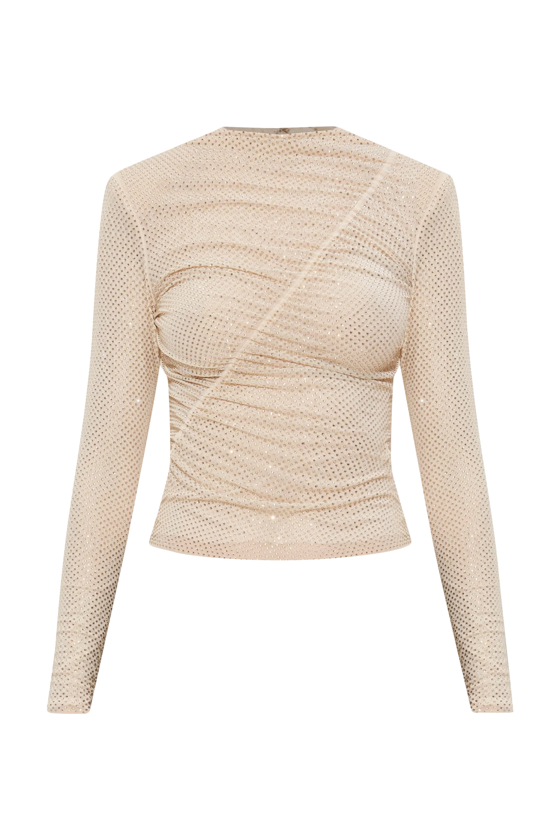 بلوزة مزينة بكشكش مرصعة بأحجار الراين