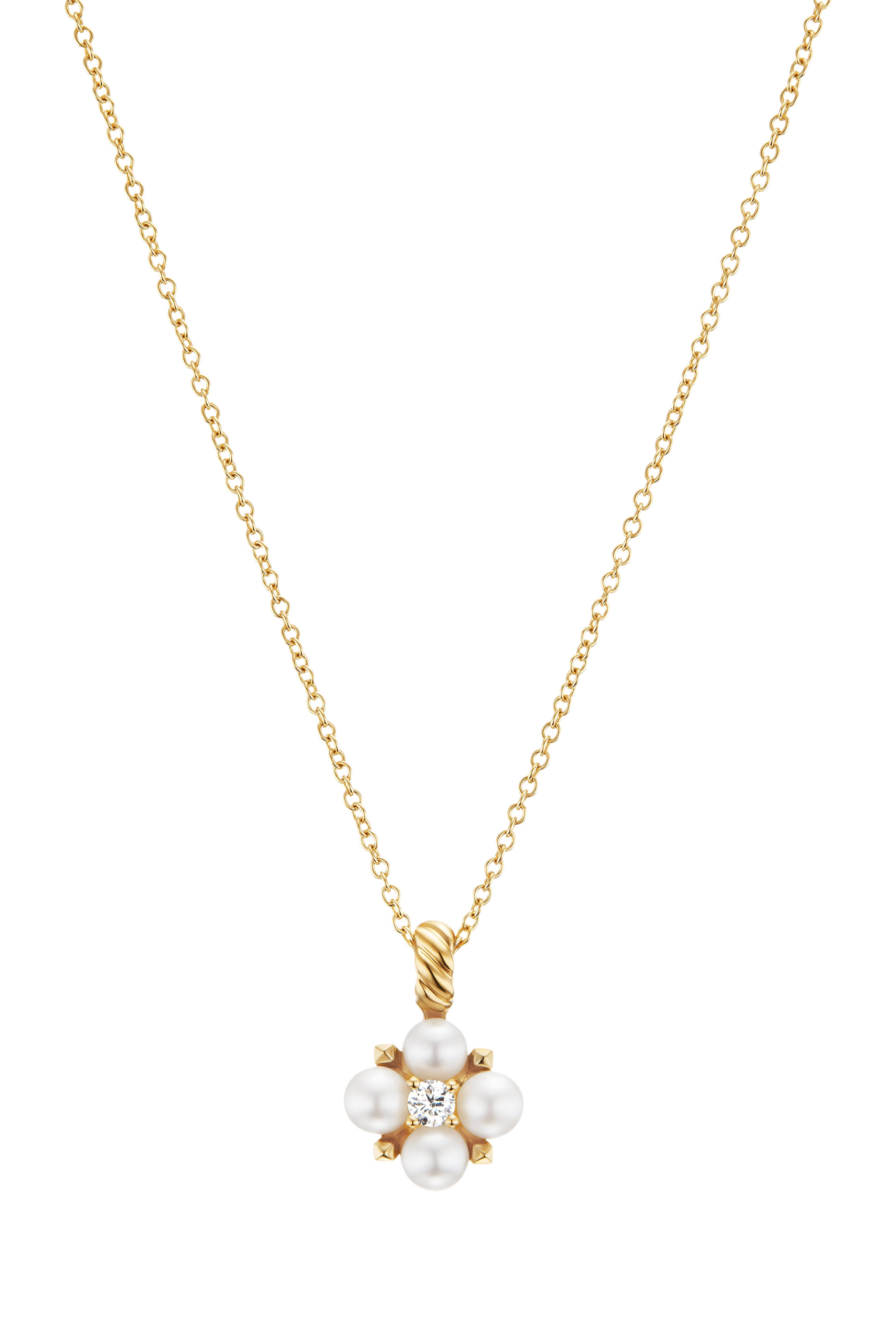 Petite Modern Renaissance&reg; Pendant Necklace, 18k Yellow Gold & Akoya White Pearls, Diamonds