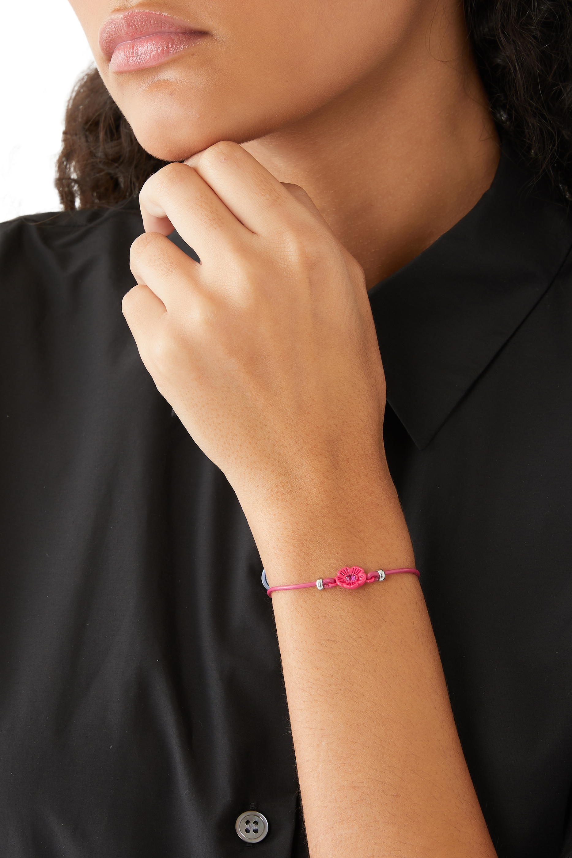 سوار بقفل منزلق وحلية زهرة الشاي جلد 