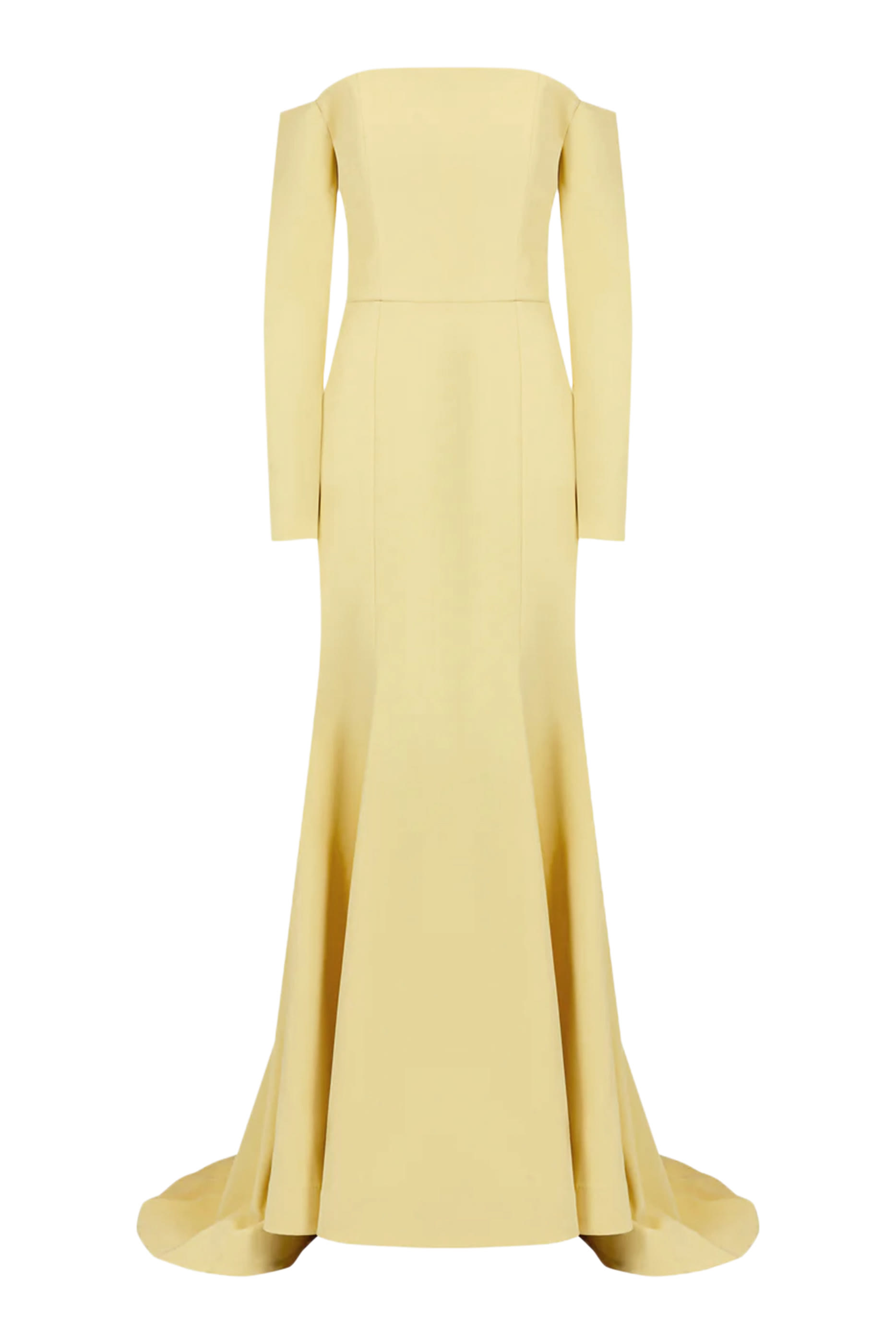 فستان سهرة بقصة ذيل حورية البحر وأكتاف مكشوفة كريب