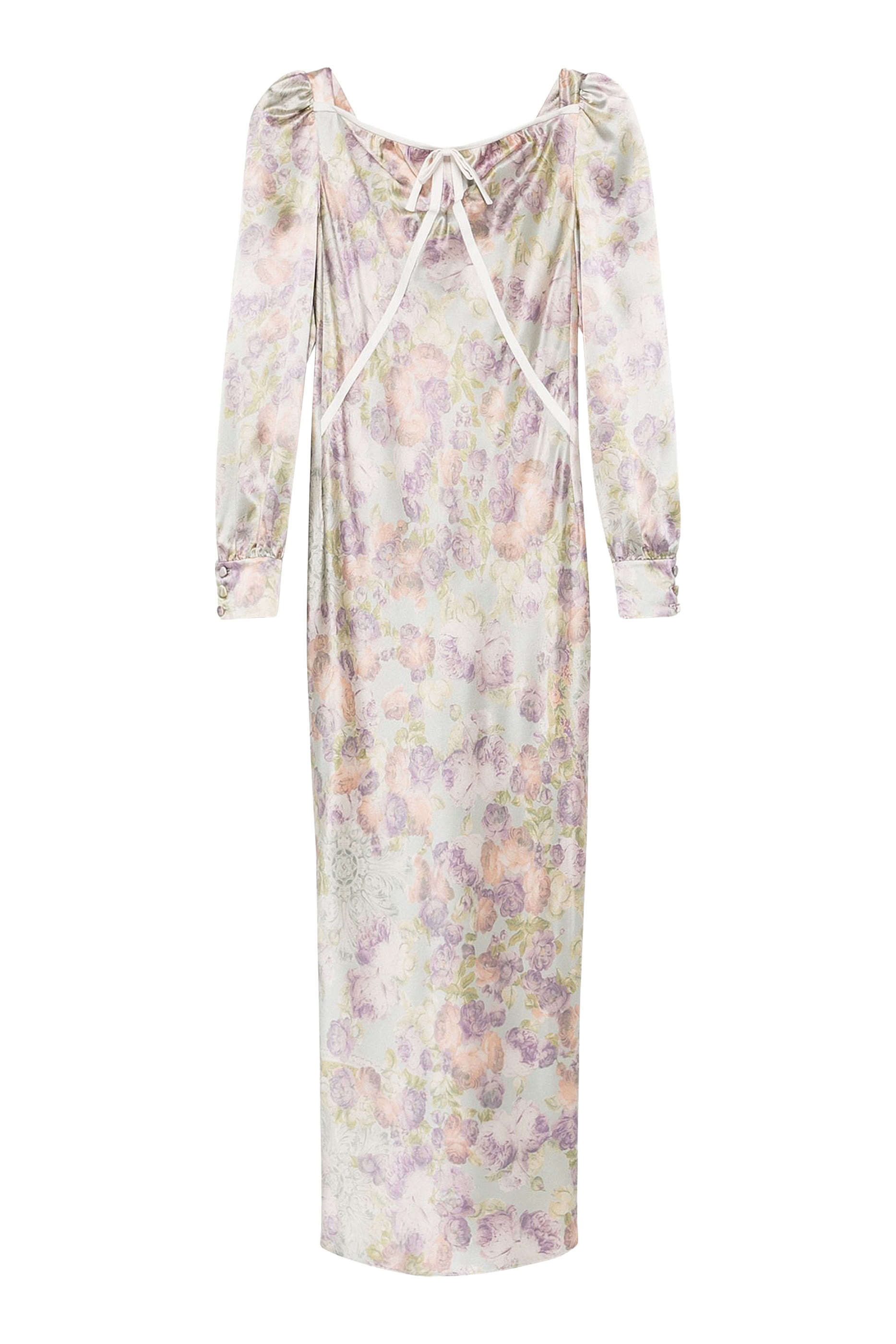 فستان متوسط الطول بنقشة حرير ستان