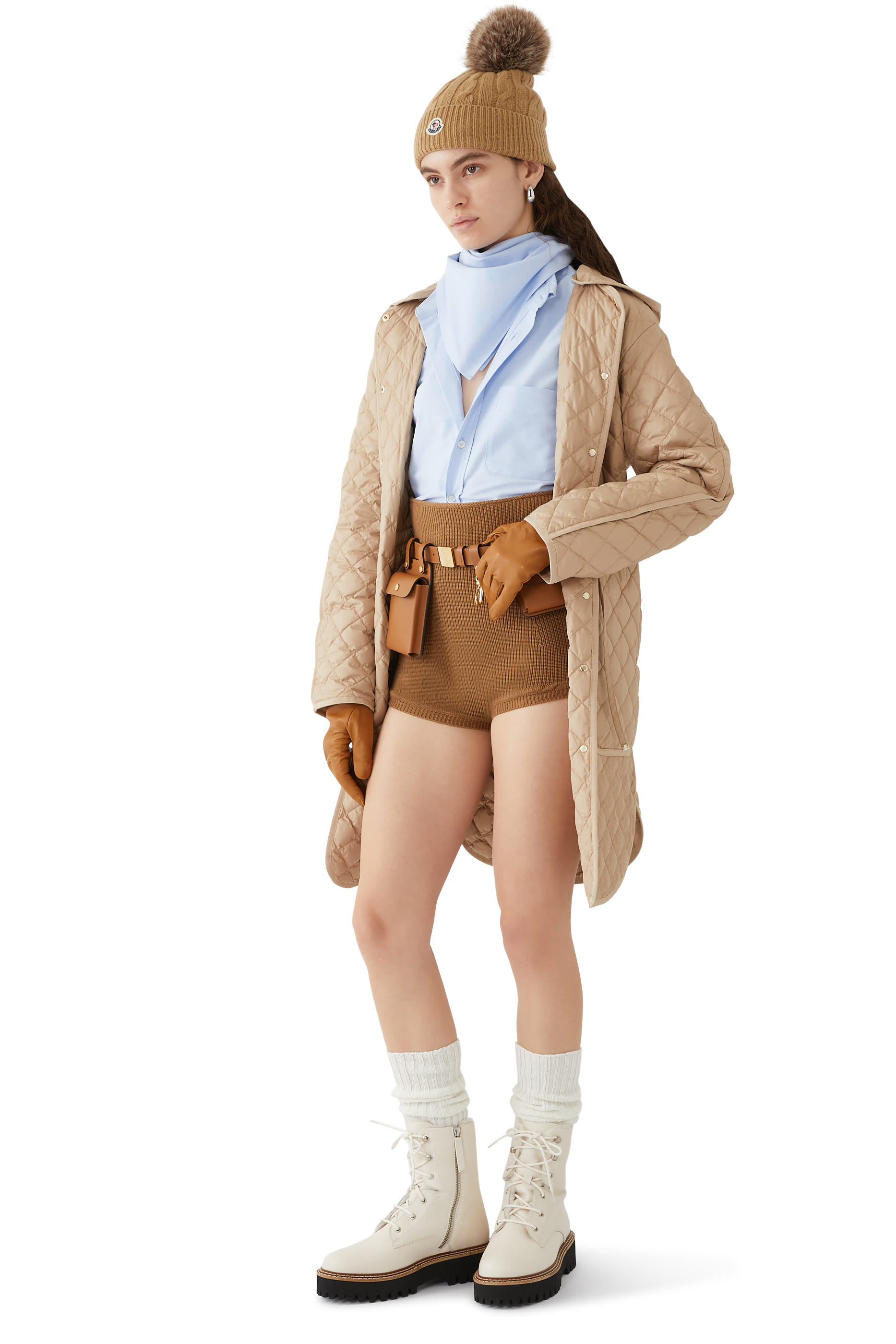 جاكيت إيتيلان طويل بغطاء رأس وتصميم مبطن على شكل ماس،