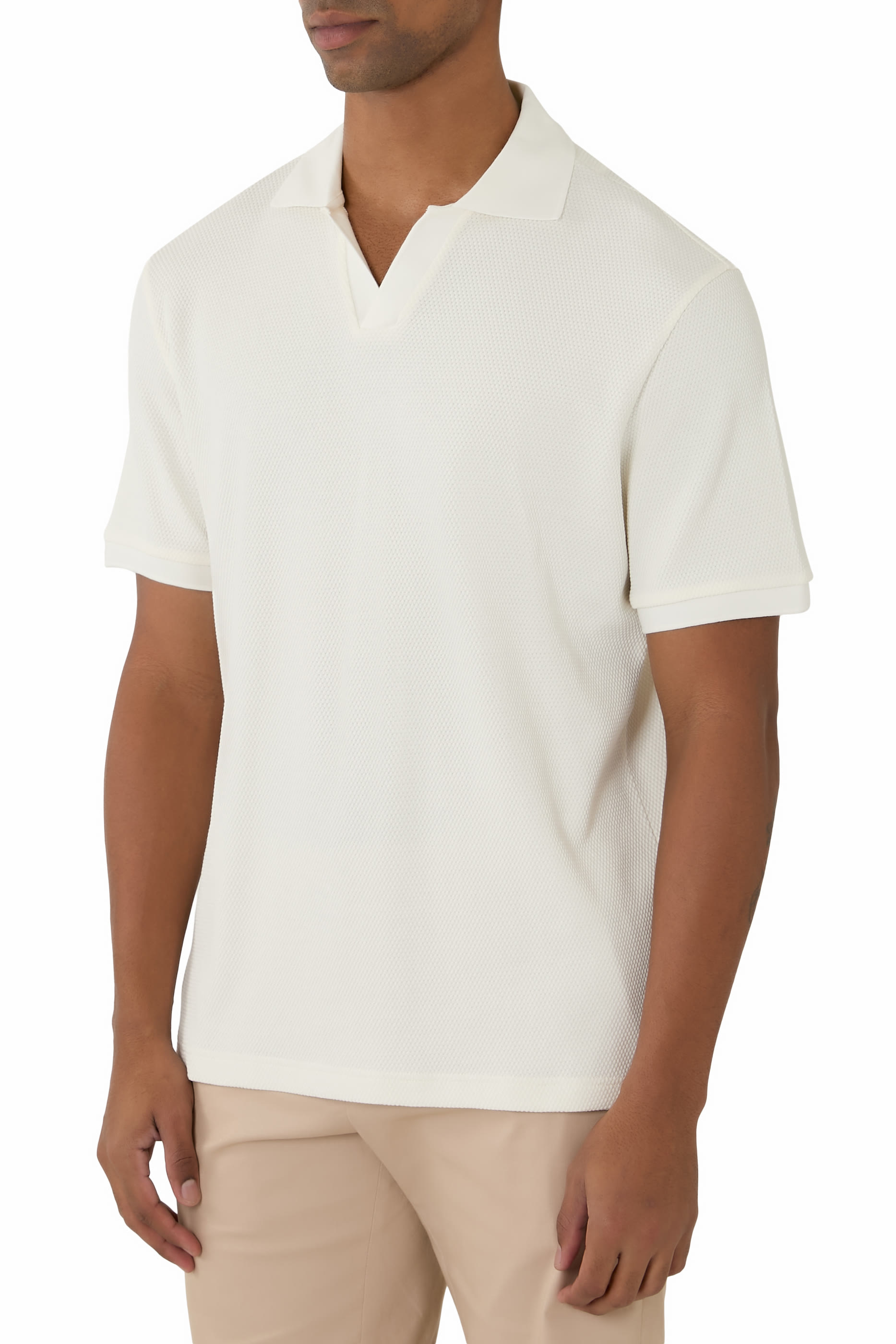 تيشيرت بولو قماش منسوج بياقة مفتوحة