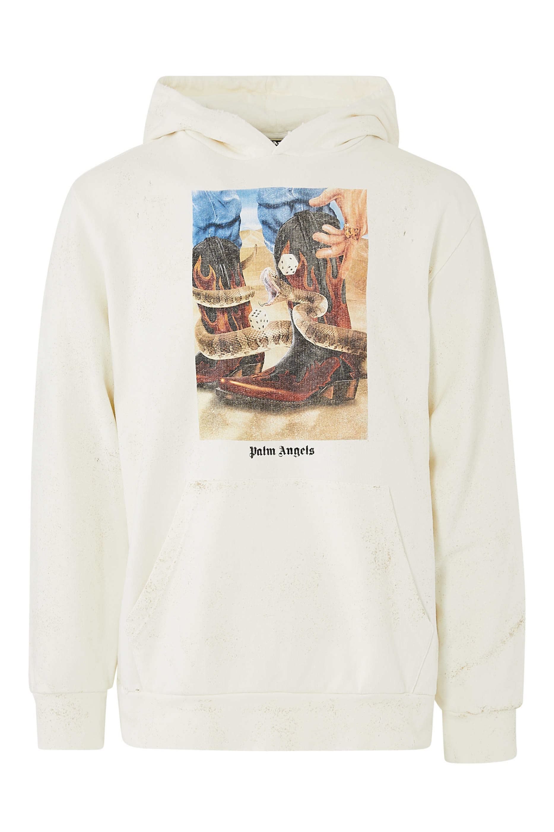 سويت شيرت بغطاء رأس وطبعة نرد وشعار الماركة