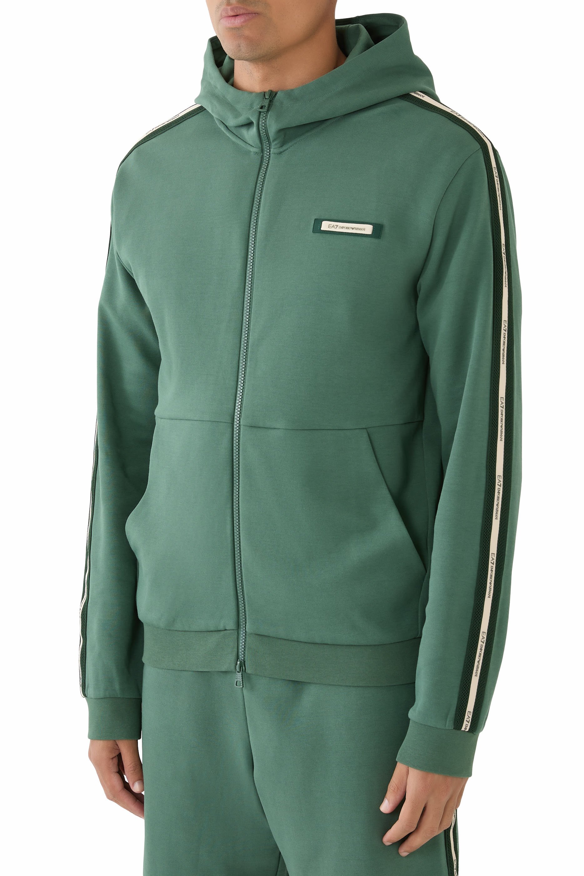 سويت شيرت بغطاء رأس وشعار الماركة قماش بنسيج متشابك