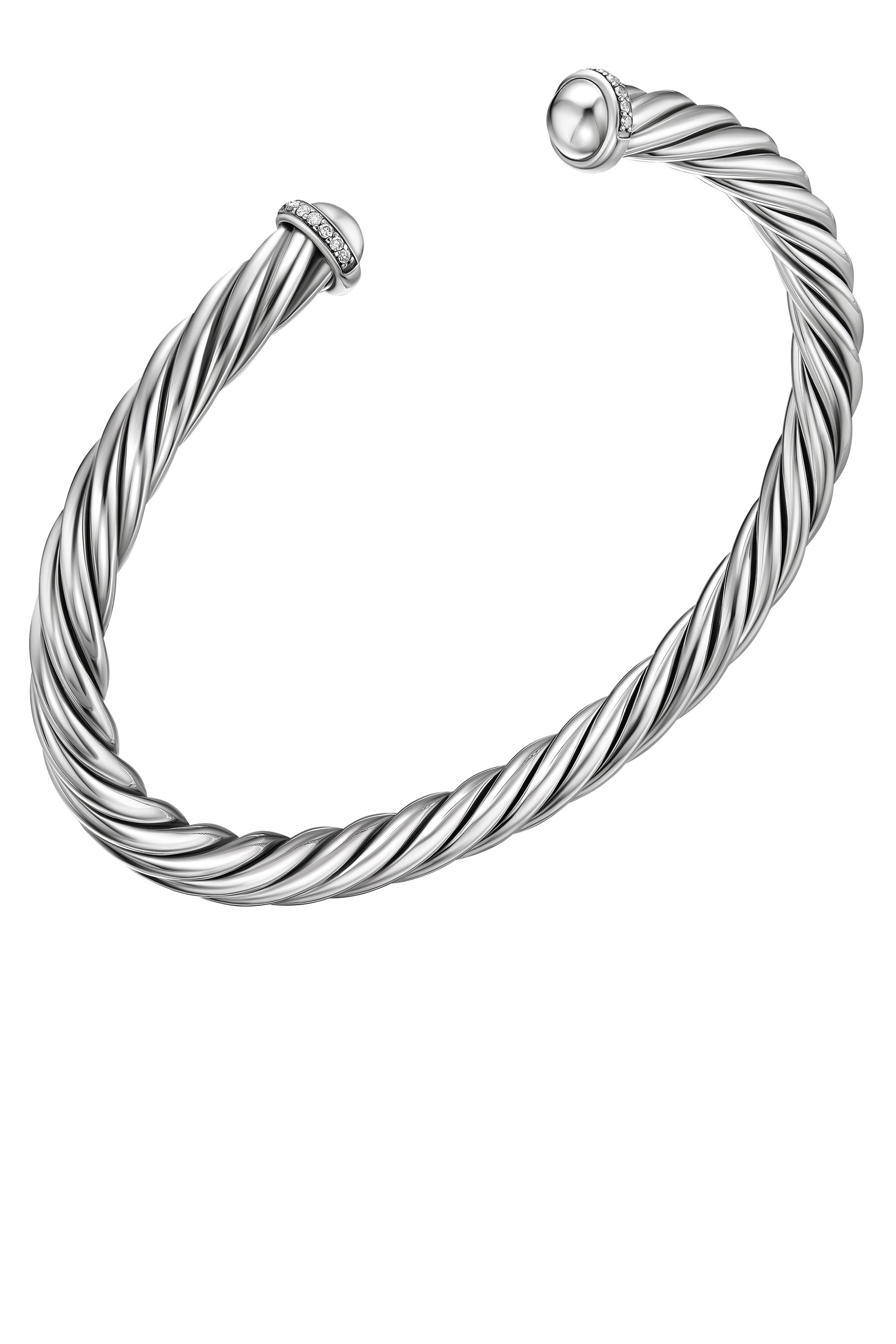 سوار كابل مفتوح مرصع بالماس، فضة إسترلينية