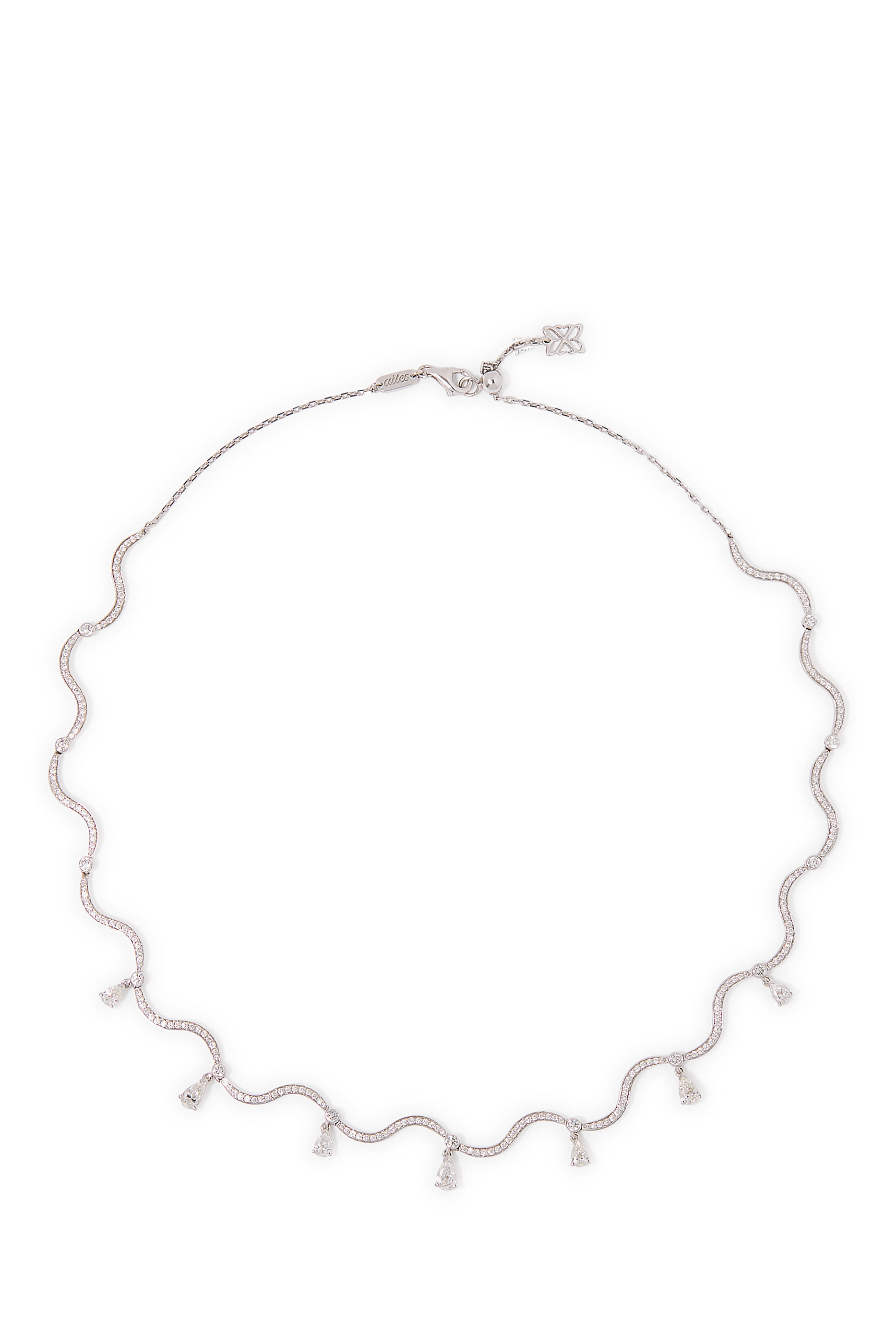 قلادة رقبة بتصميم مموج مرصعة بالماس ذهب أبيض عيار 18