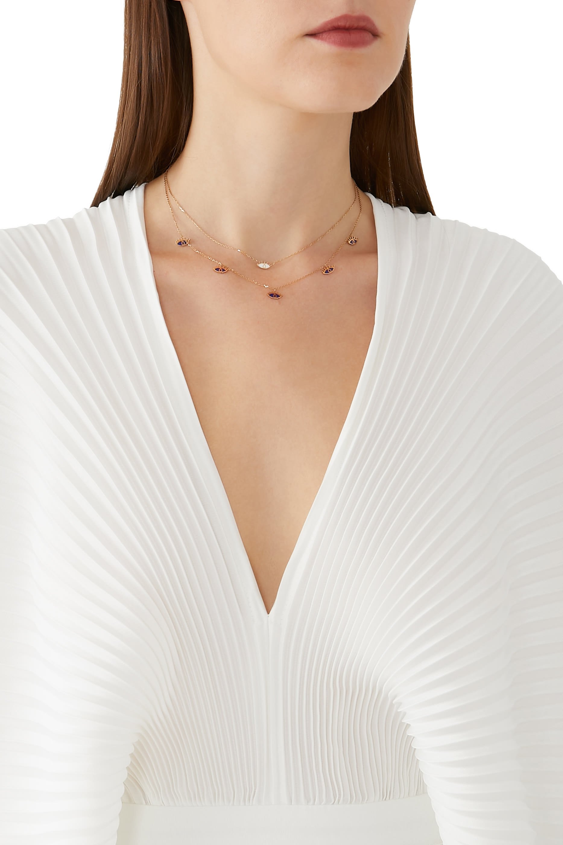 قلادة بخمسة حلي عيون مطلية بمينا لازورد أزرق