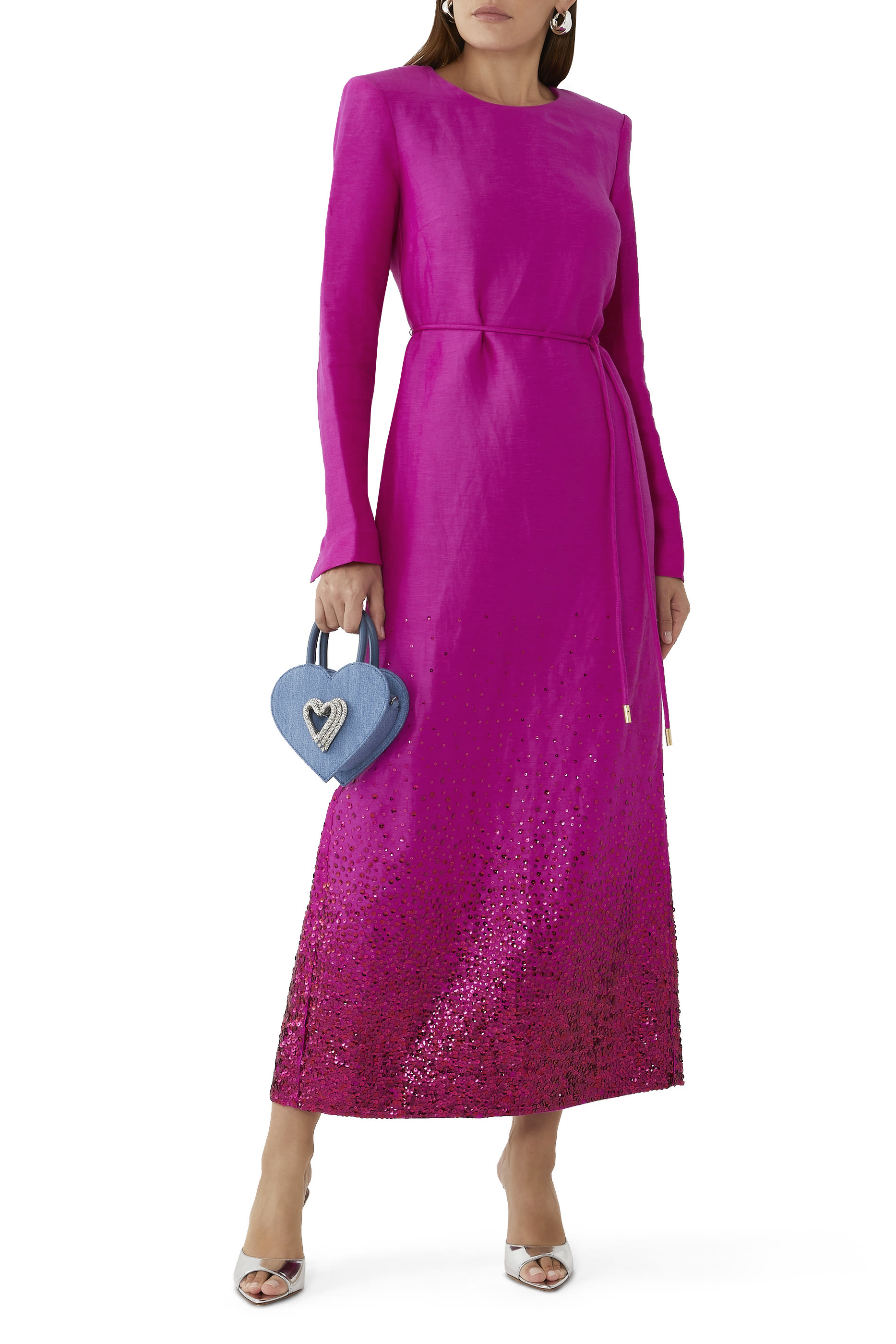 فستان ريفليكشن طويل مطرز بالترتر