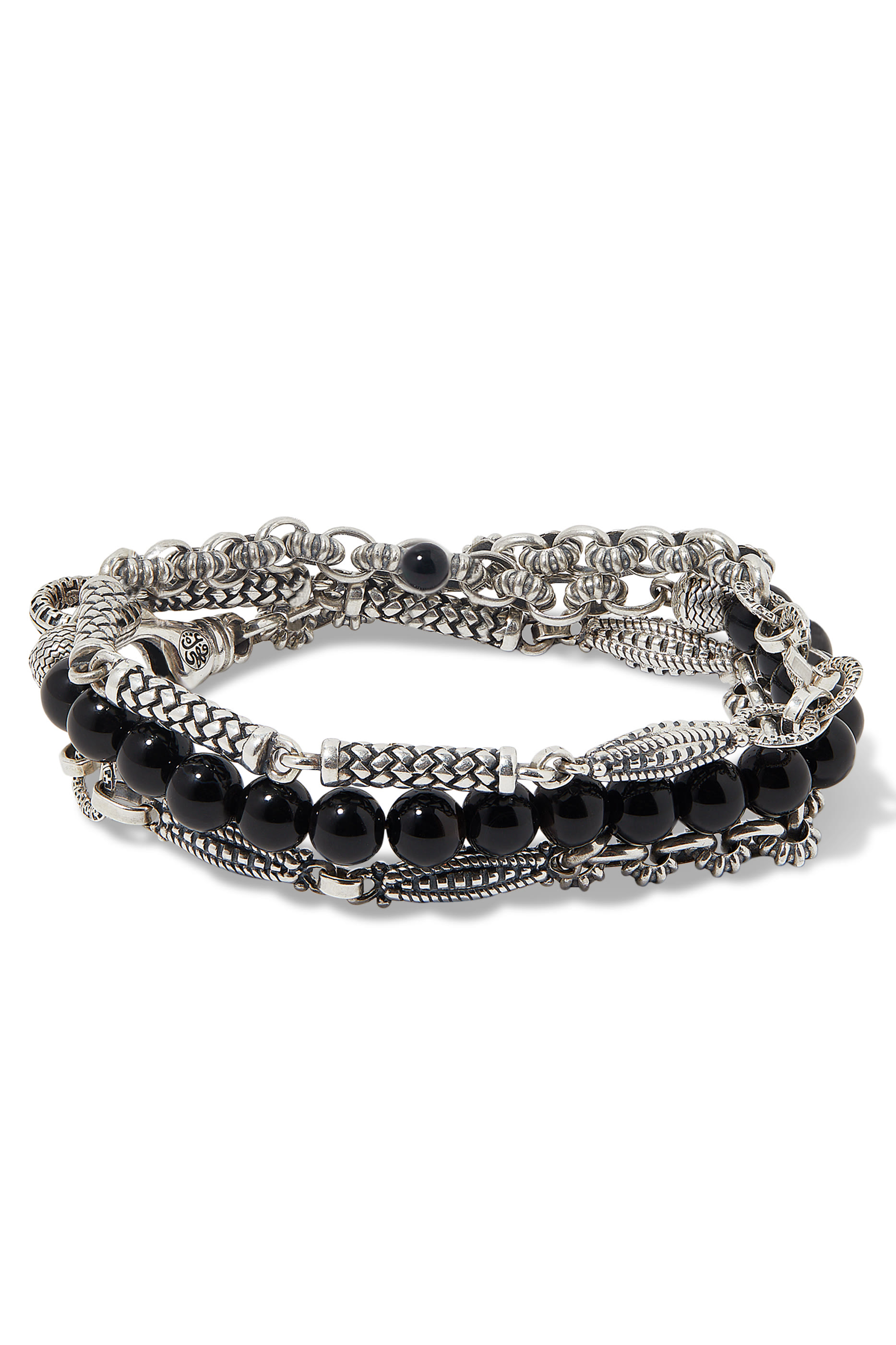 سوار بتصميم ملفوف بخرز، فضة استرلينية وعقيق أخضر