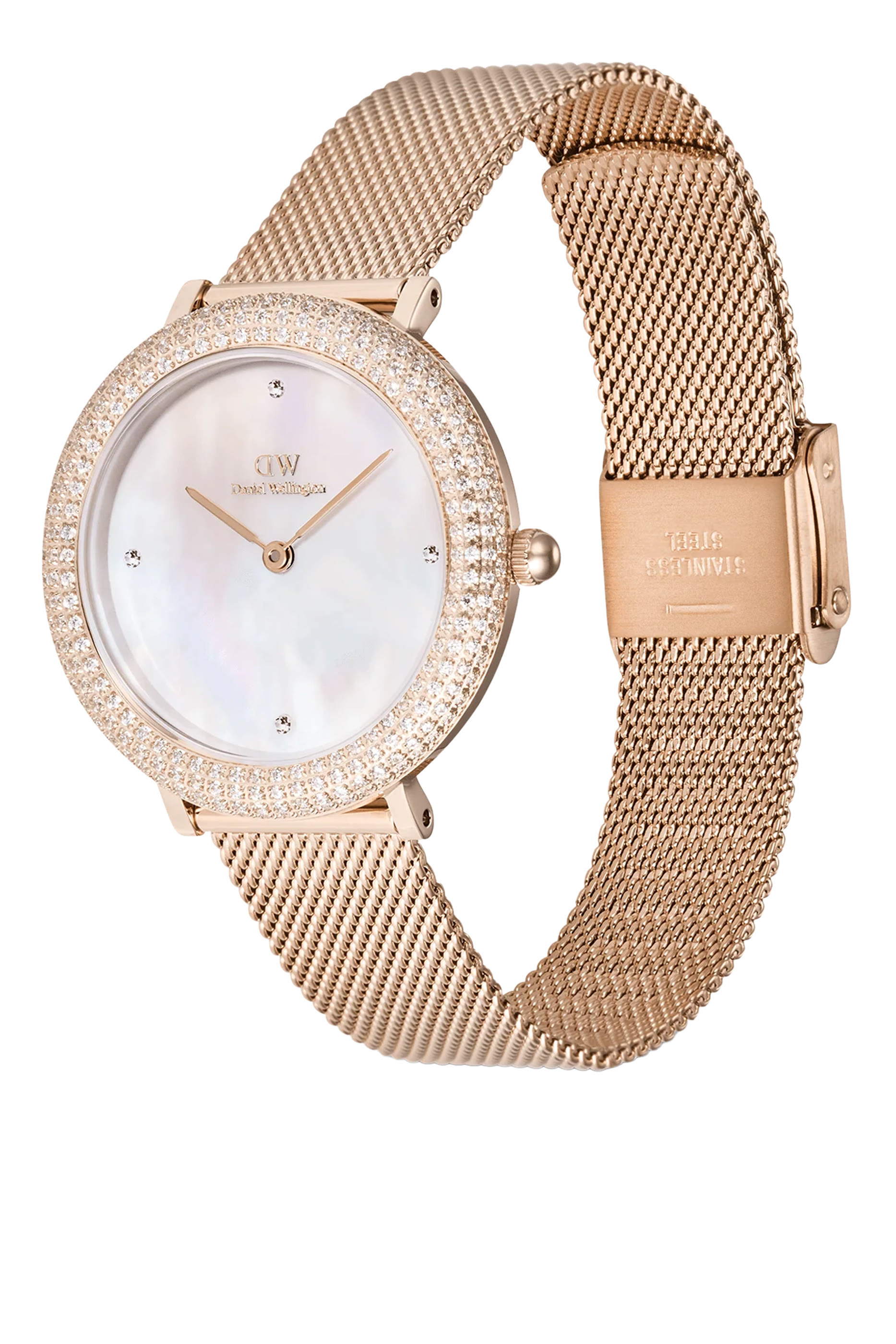 ساعة بقرص مرصع بكريستال، ستانلس ستيل