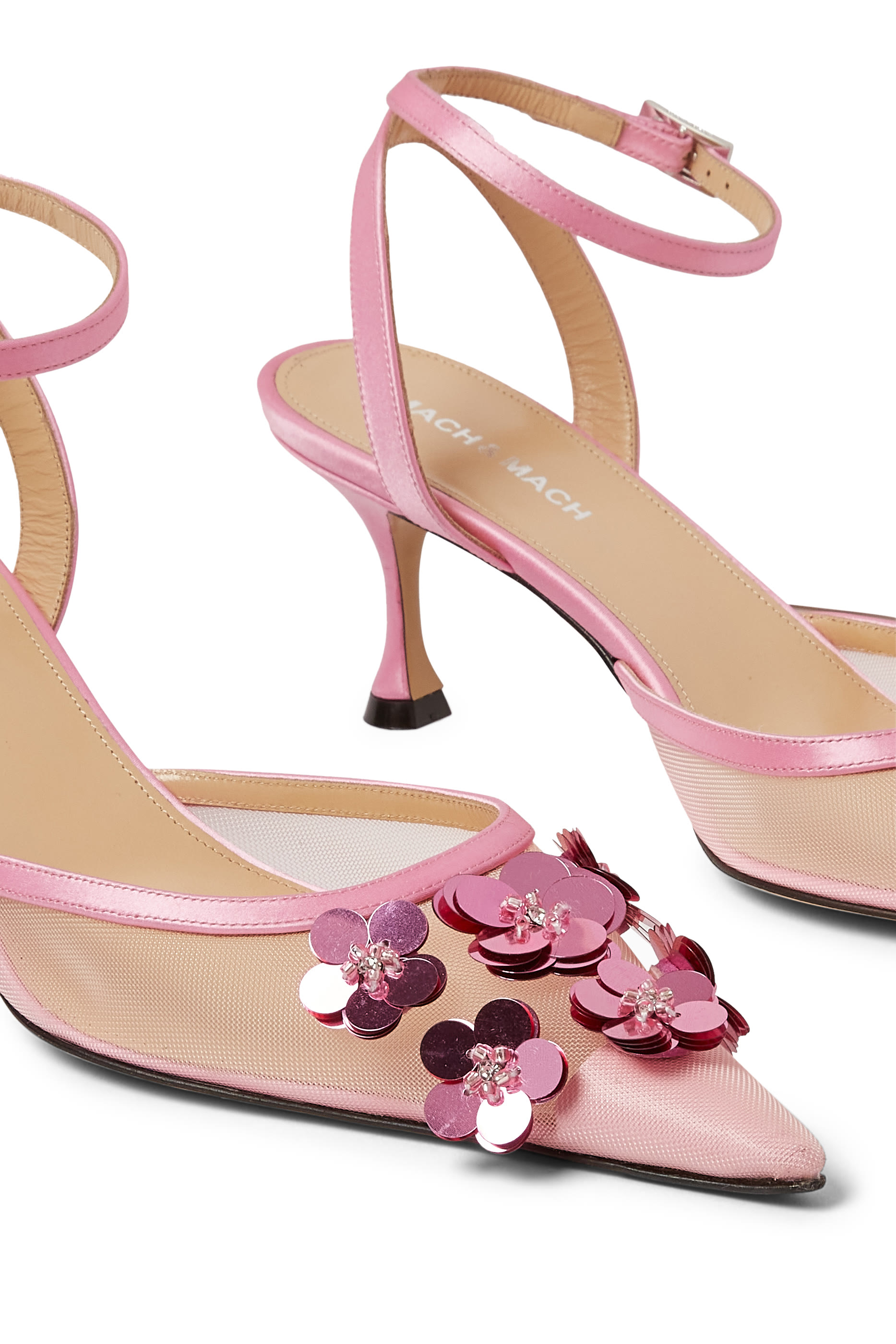 حذاء كلاسيكي 65 قماش شبكي بحافة ستان  وزهور