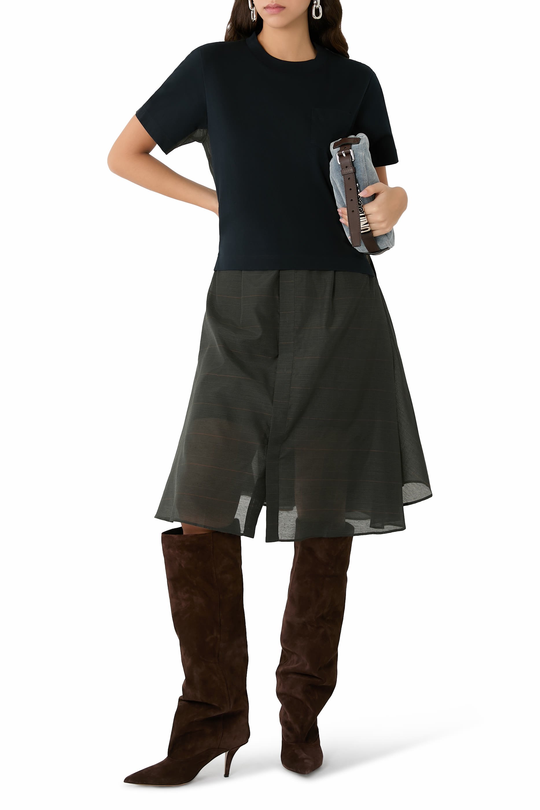 Jersey-Panelled Midi Dress